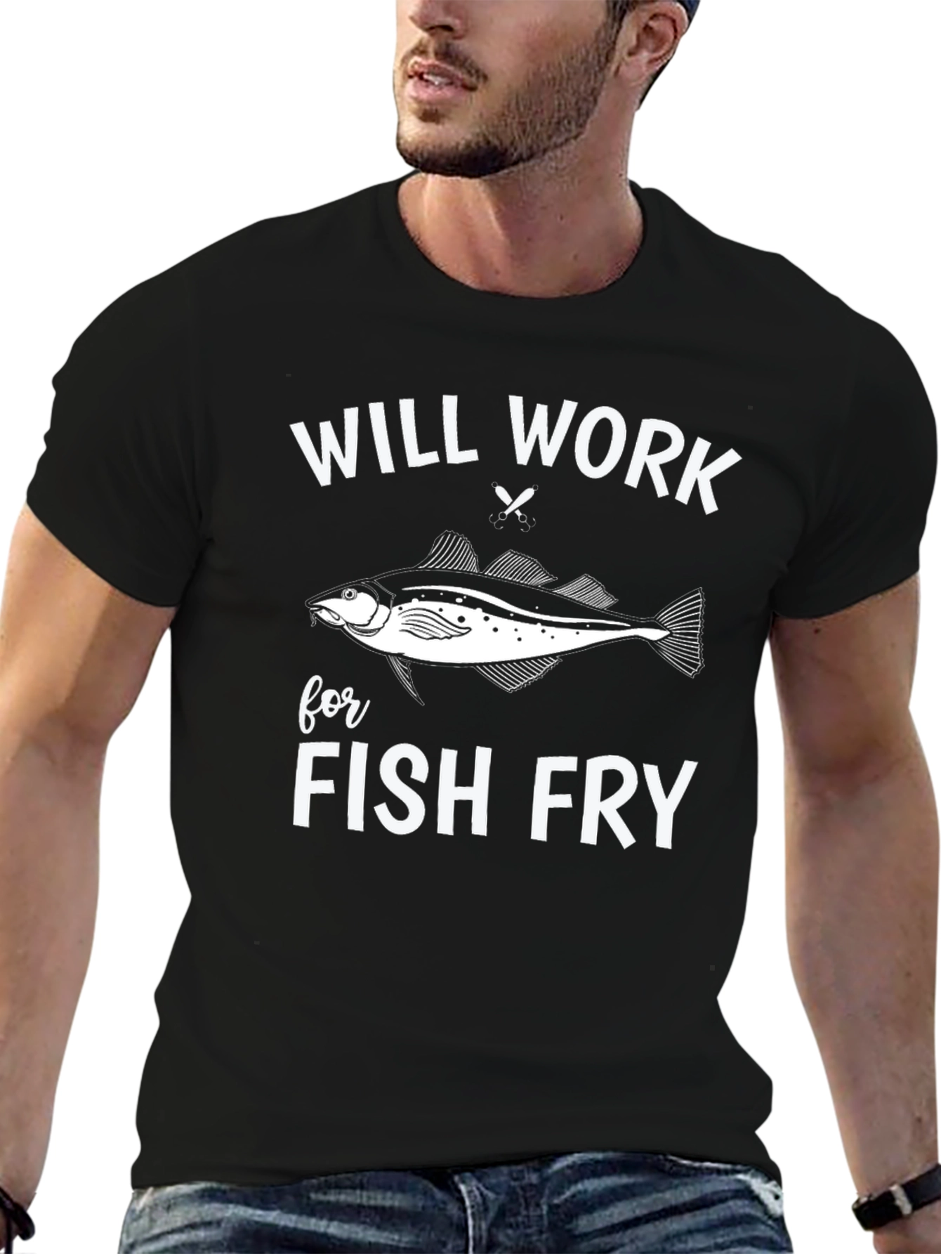 Black Will Work For Fish Fry T-Shirt view 6