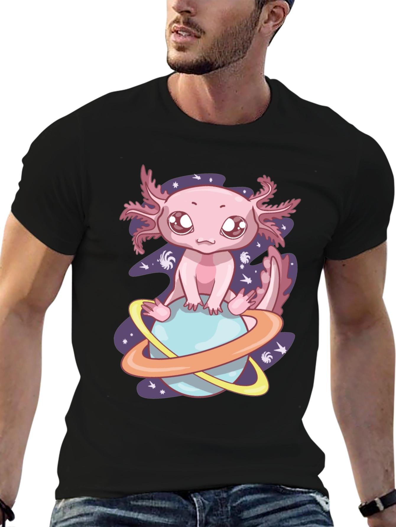 Black Axolotl Planet Graphic Tee - Cute & Unique Design view 6
