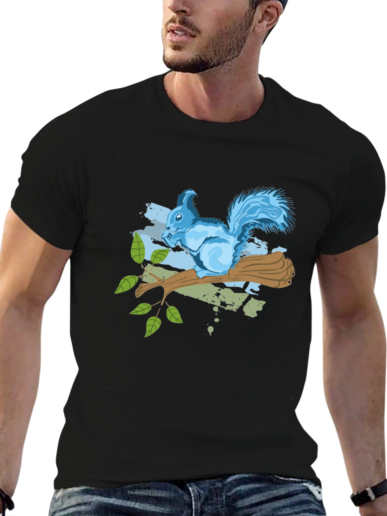 Black Squirrel on Branch Graphic Tee - Black view 6