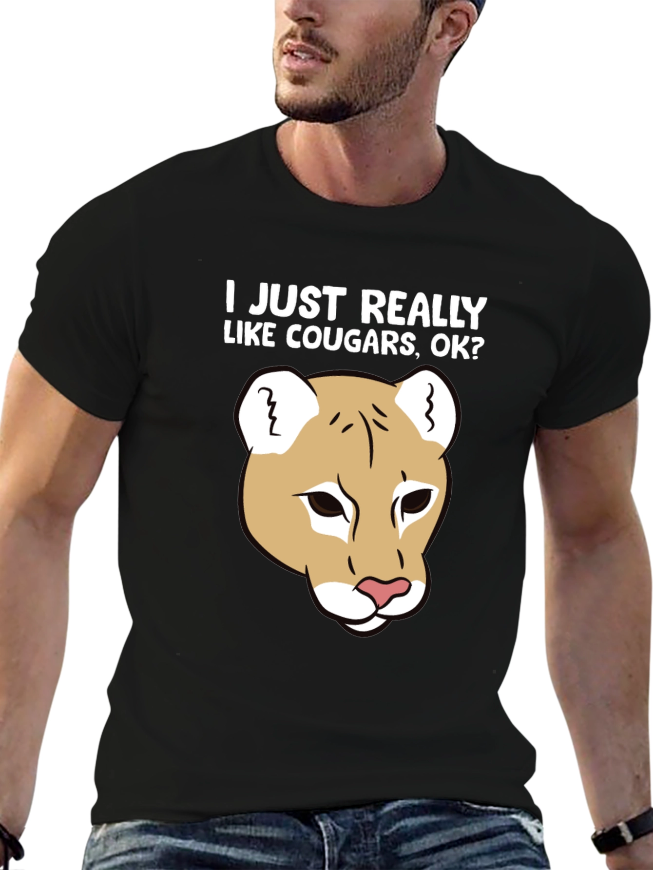 Black Cougar Lover Graphic T-Shirt, Fun Novelty Tee view 6