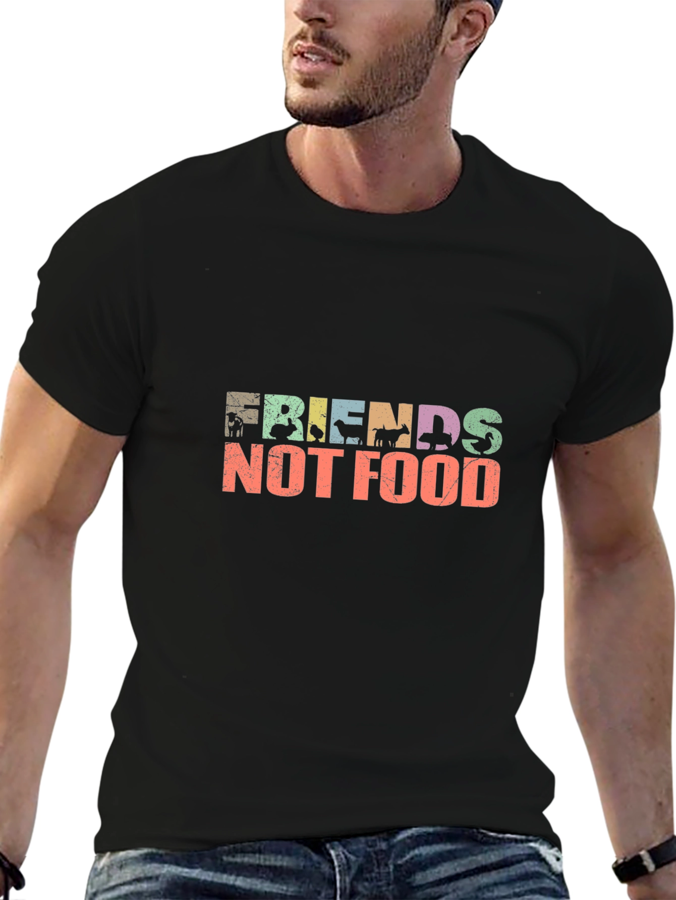 Black Friends Not Food T-Shirt Vegan Animal Lover view 6