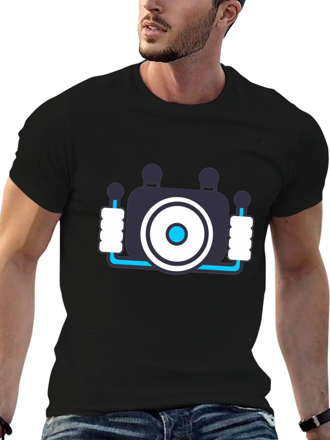 Black Tech Graphic Tee - Black Cotton Blend Shirt view 6