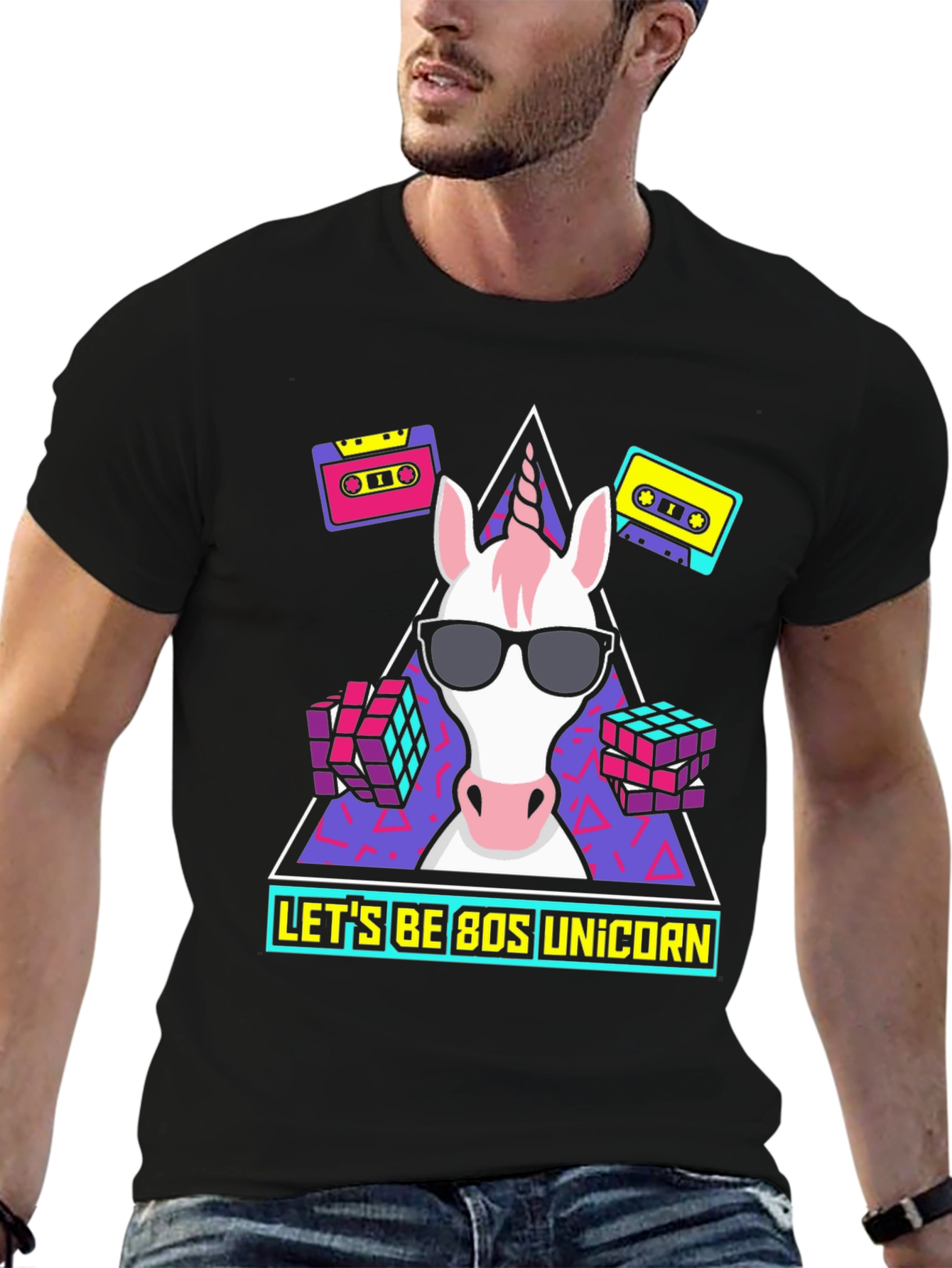 Black 80s Unicorn Graphic Tee view 6