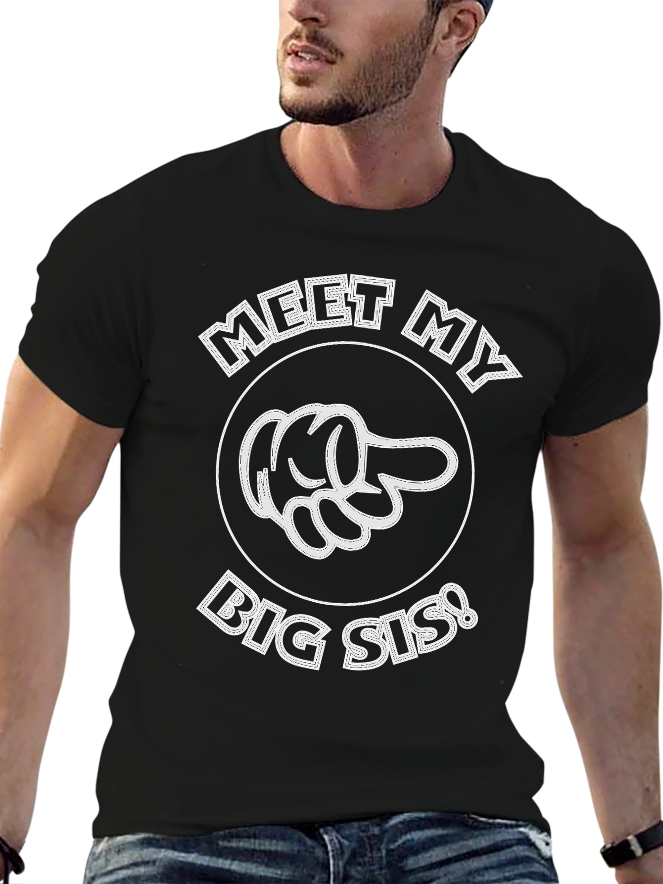 Black Meet My Big Sis! Novelty Graphic T-Shirt view 6