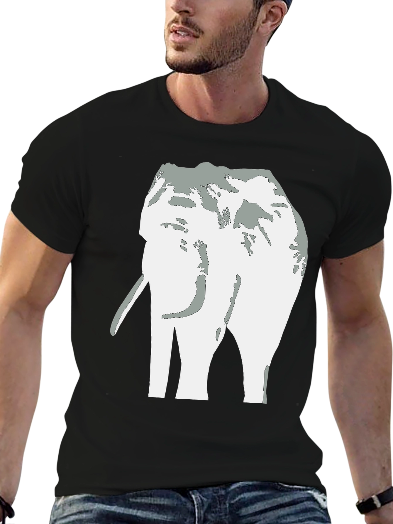 Black Elephant Graphic Tee - Black Cotton Casual T-Shirt view 6