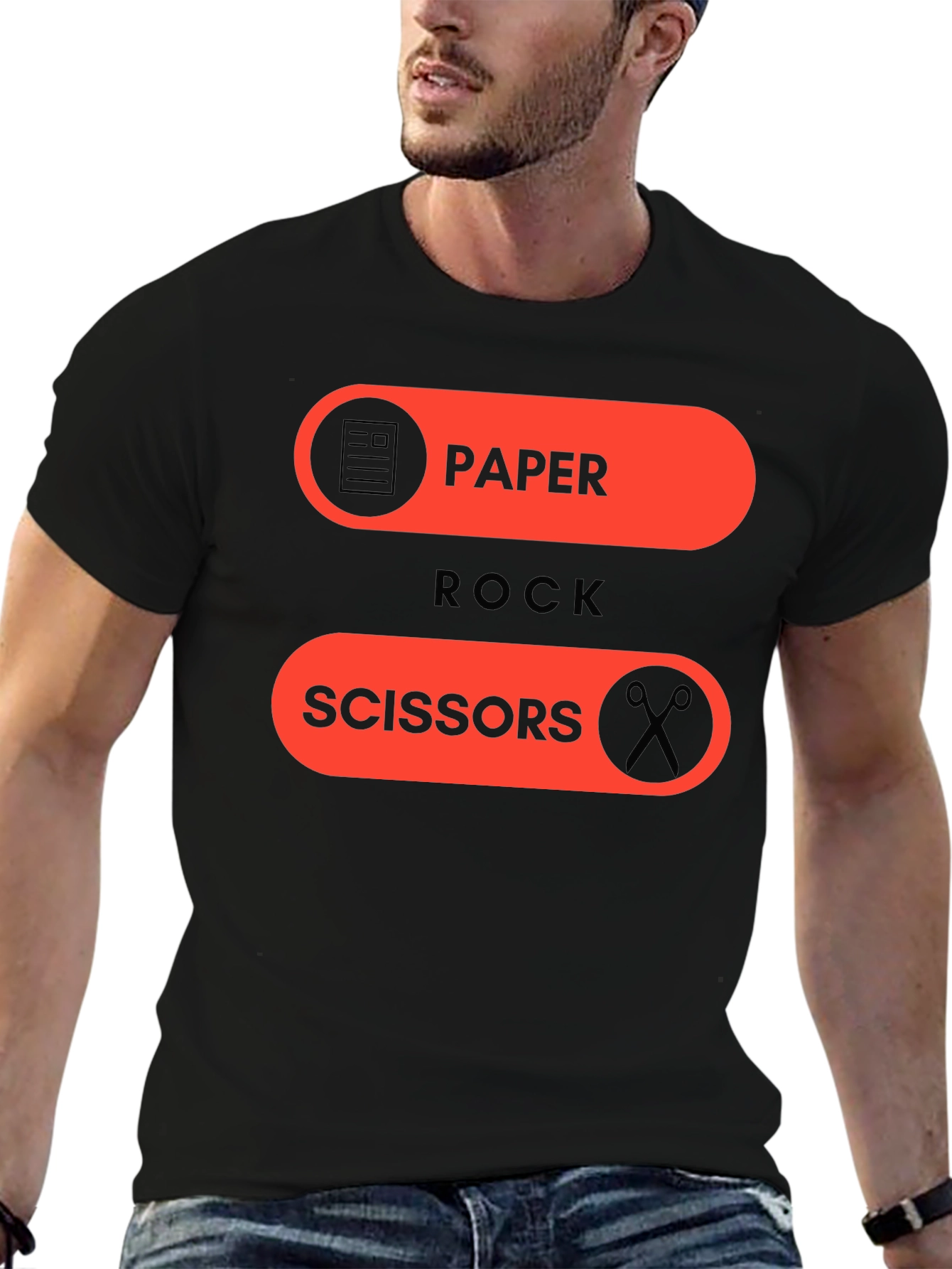 Black Paper Rock Scissors Graphic Tee - Fun Casual Wear view 6