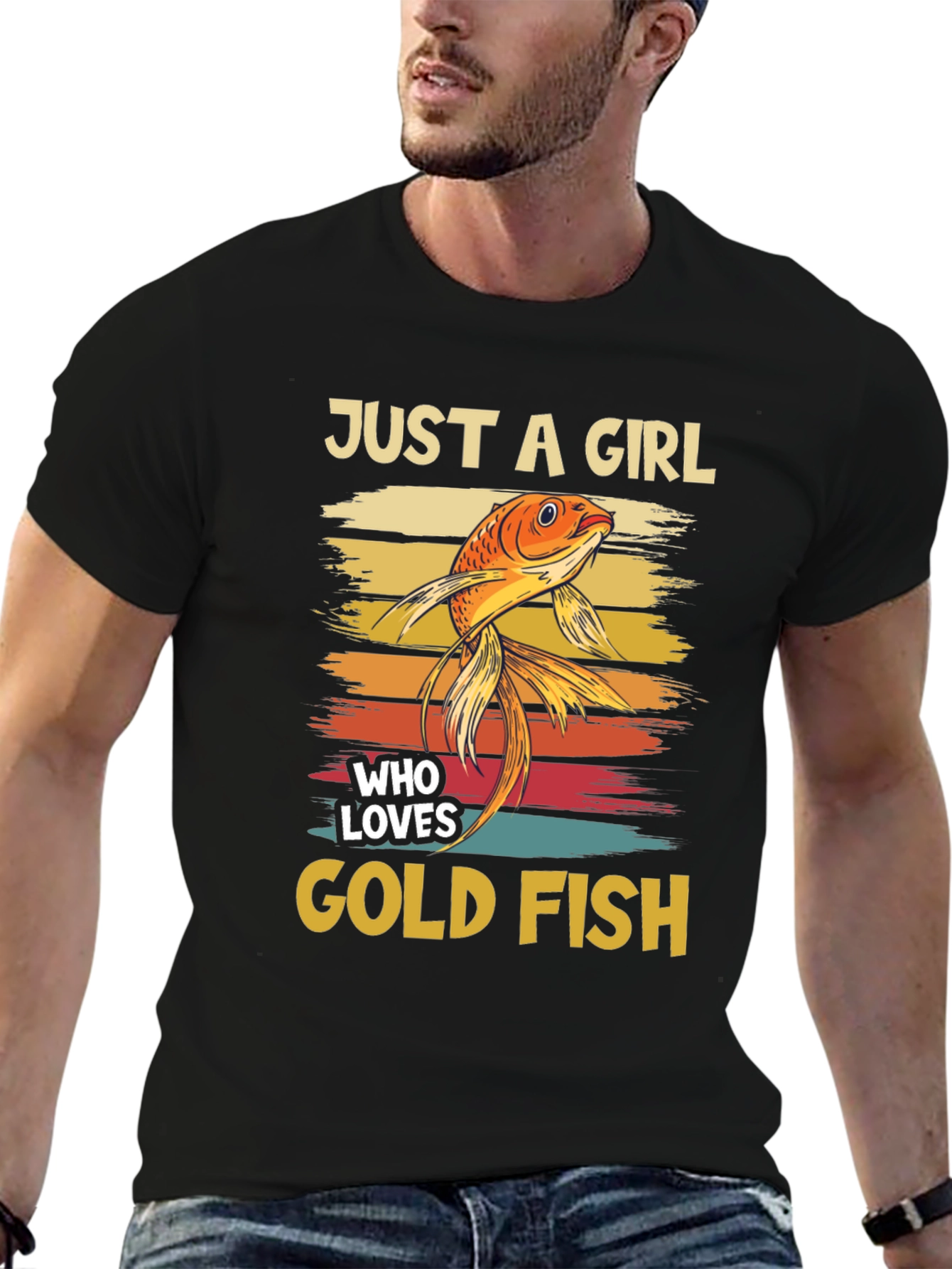Black Just A Girl Who Loves Goldfish T-Shirt view 6