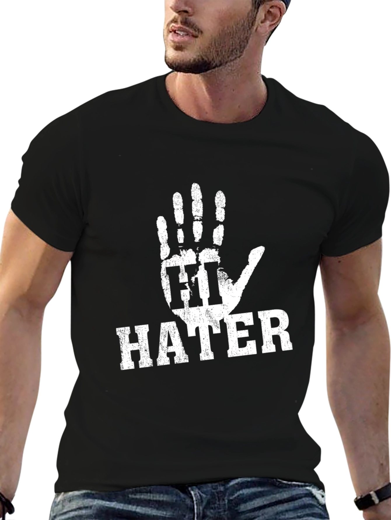 Black Hi Hater Graphic T-Shirt, Funny Novelty Tee view 6