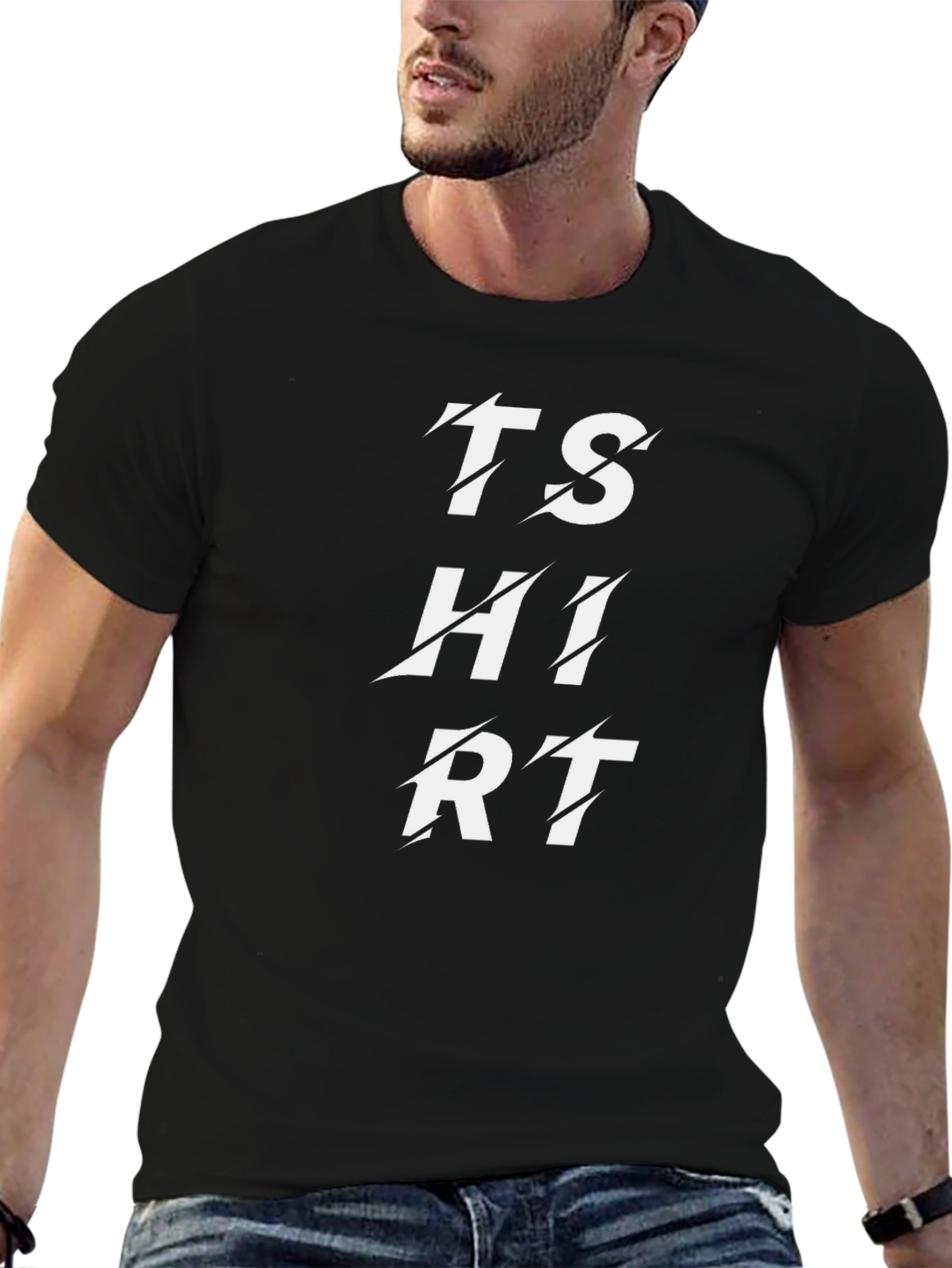 Black Men's Black T-Shirt - Graphic Print Tee view 6