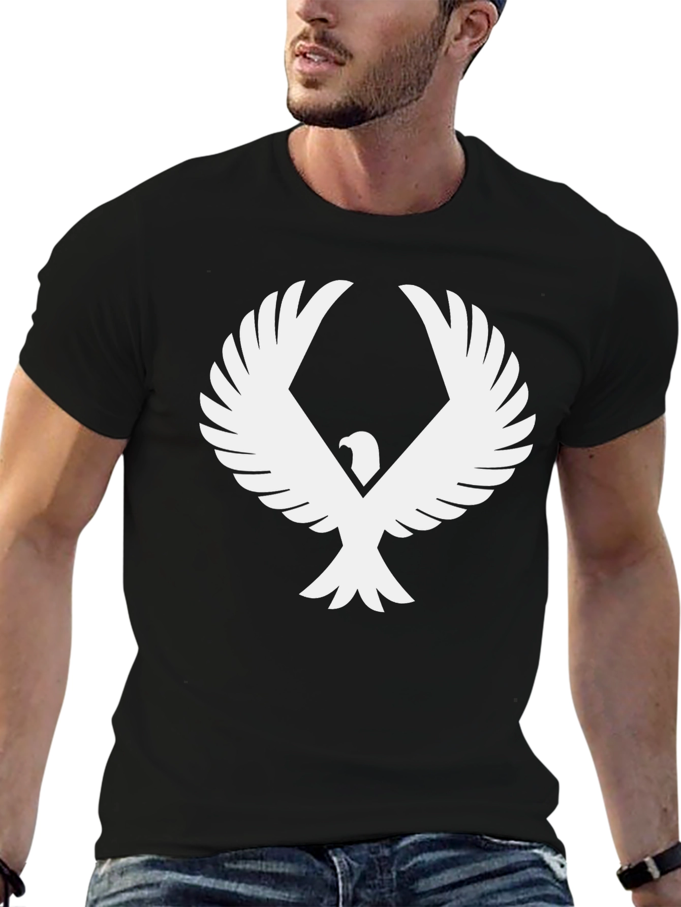 Black Black T-Shirt with Eagle Graphic Print view 6