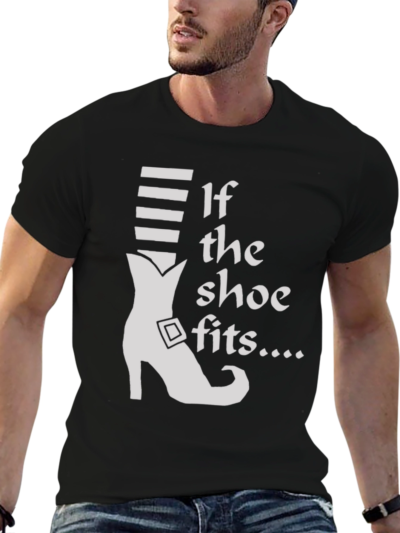 Black If the Shoe Fits T-Shirt - Novelty Witch Shoe Tee view 6