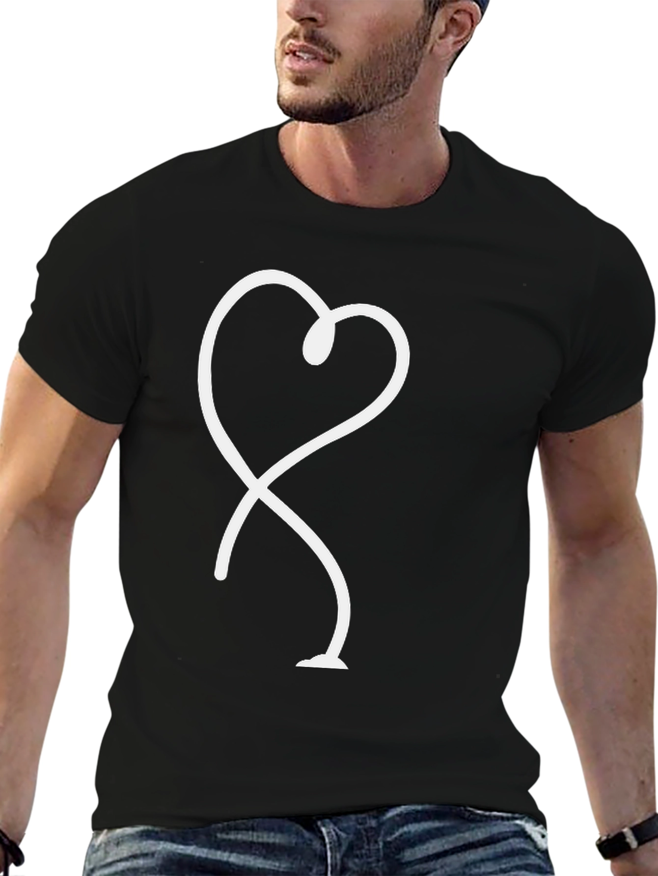 Black Heart Line Art Black T-Shirt view 6