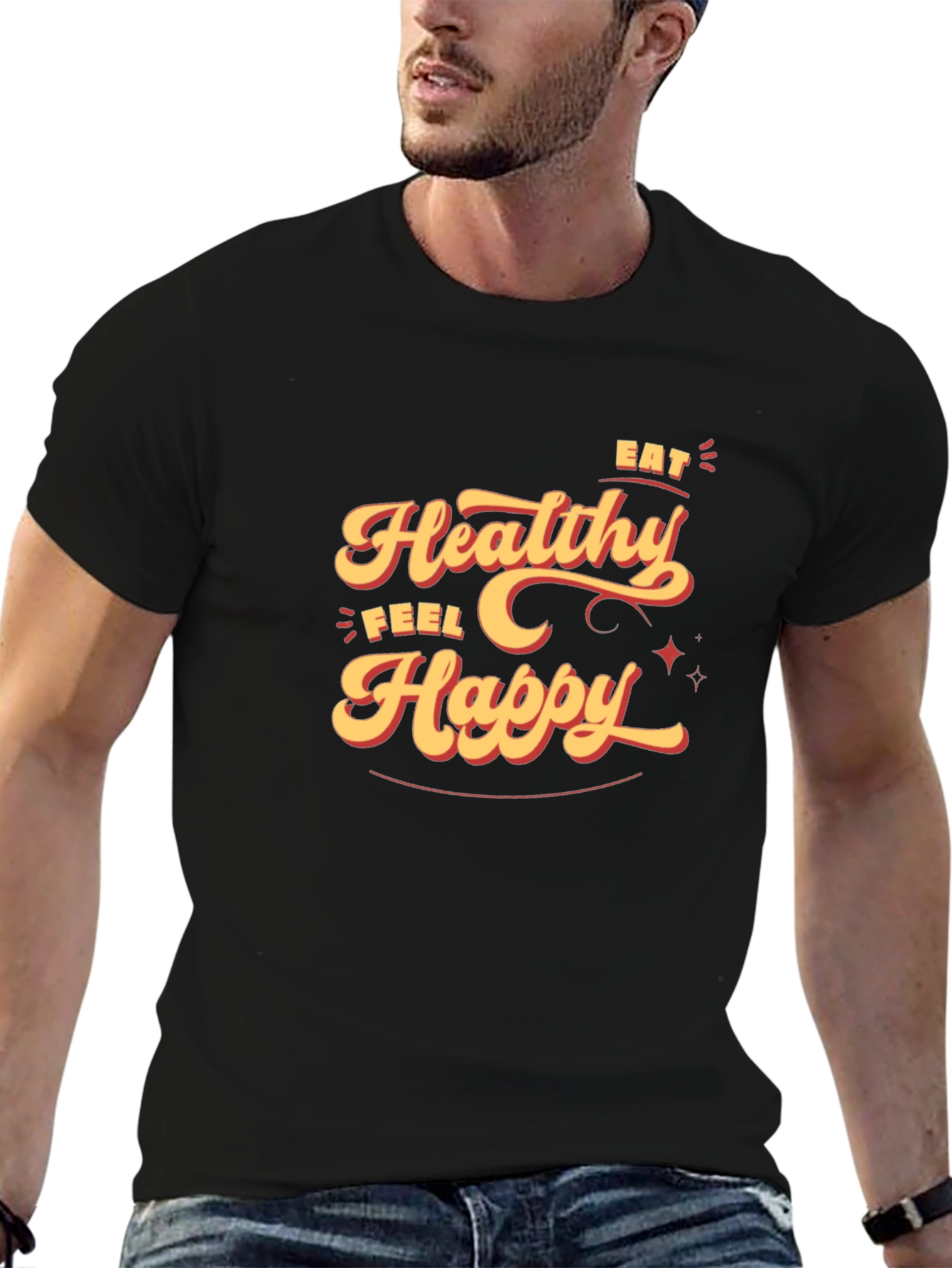 Black Eat Healthy Feel Happy Graphic Tee view 6