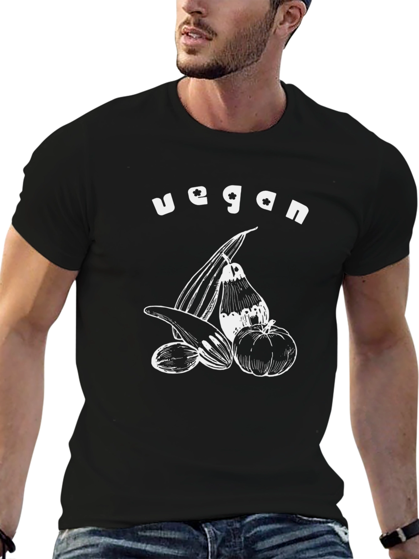 Black Vegan T-Shirt with Vegetable Graphic Print view 6