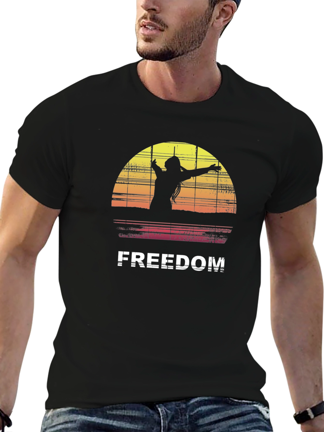 Black Freedom Graphic Tee - Sunset Silhouette Shirt view 6