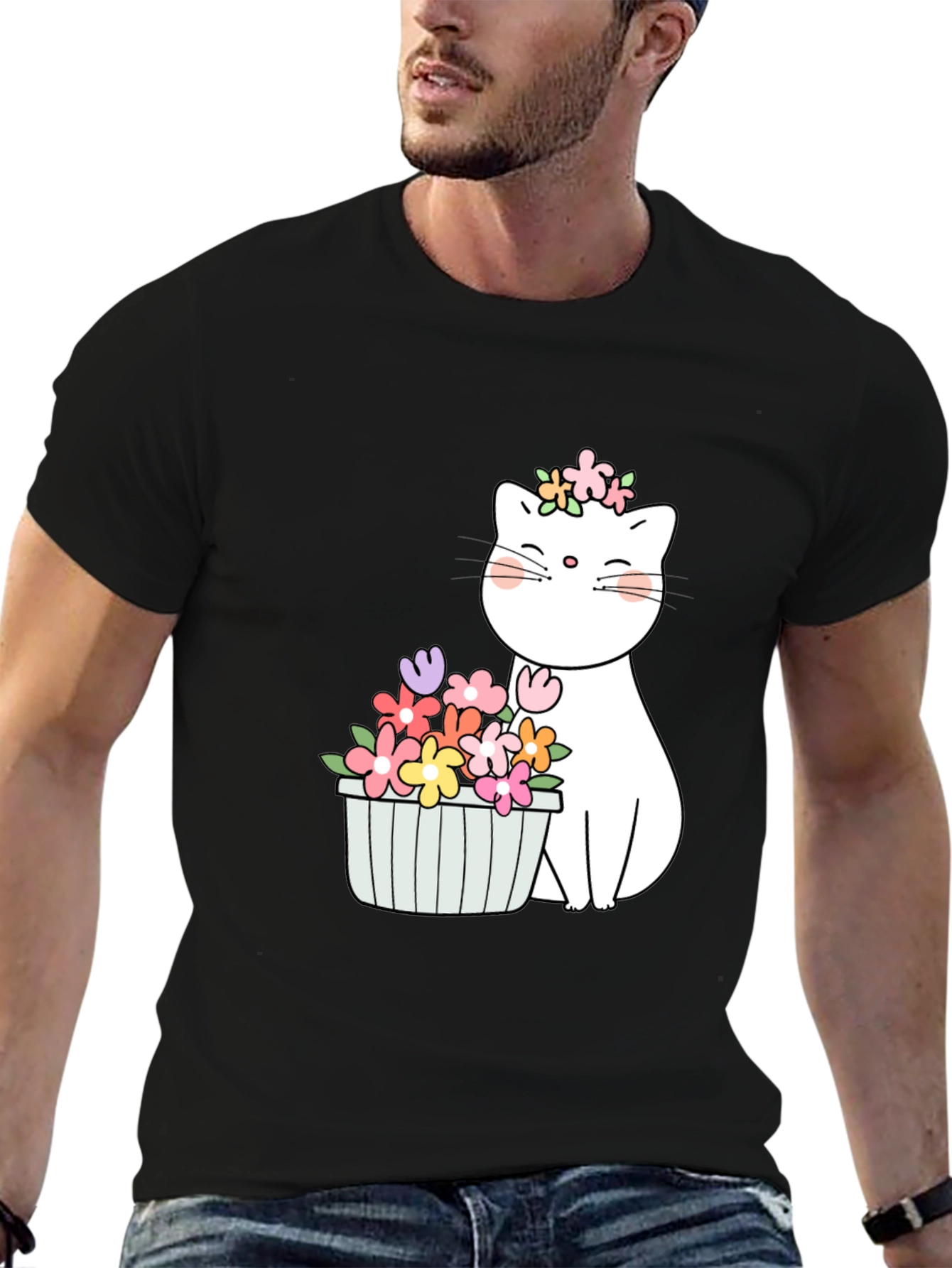 Black Floral Cat Graphic T-Shirt view 6