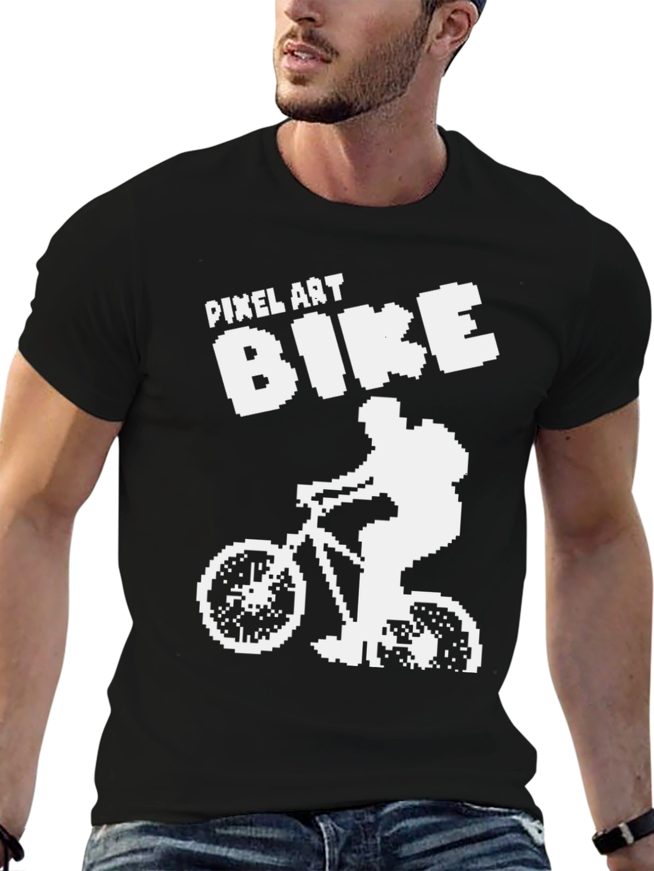 Black Pixel Art Bike T-Shirt - Cyclist Tee view 6