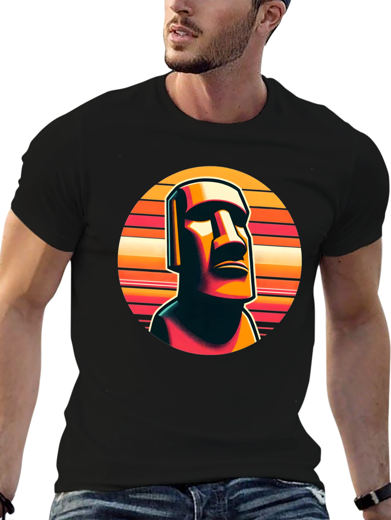 Black Moai Statue Graphic Tee - Retro Style view 6