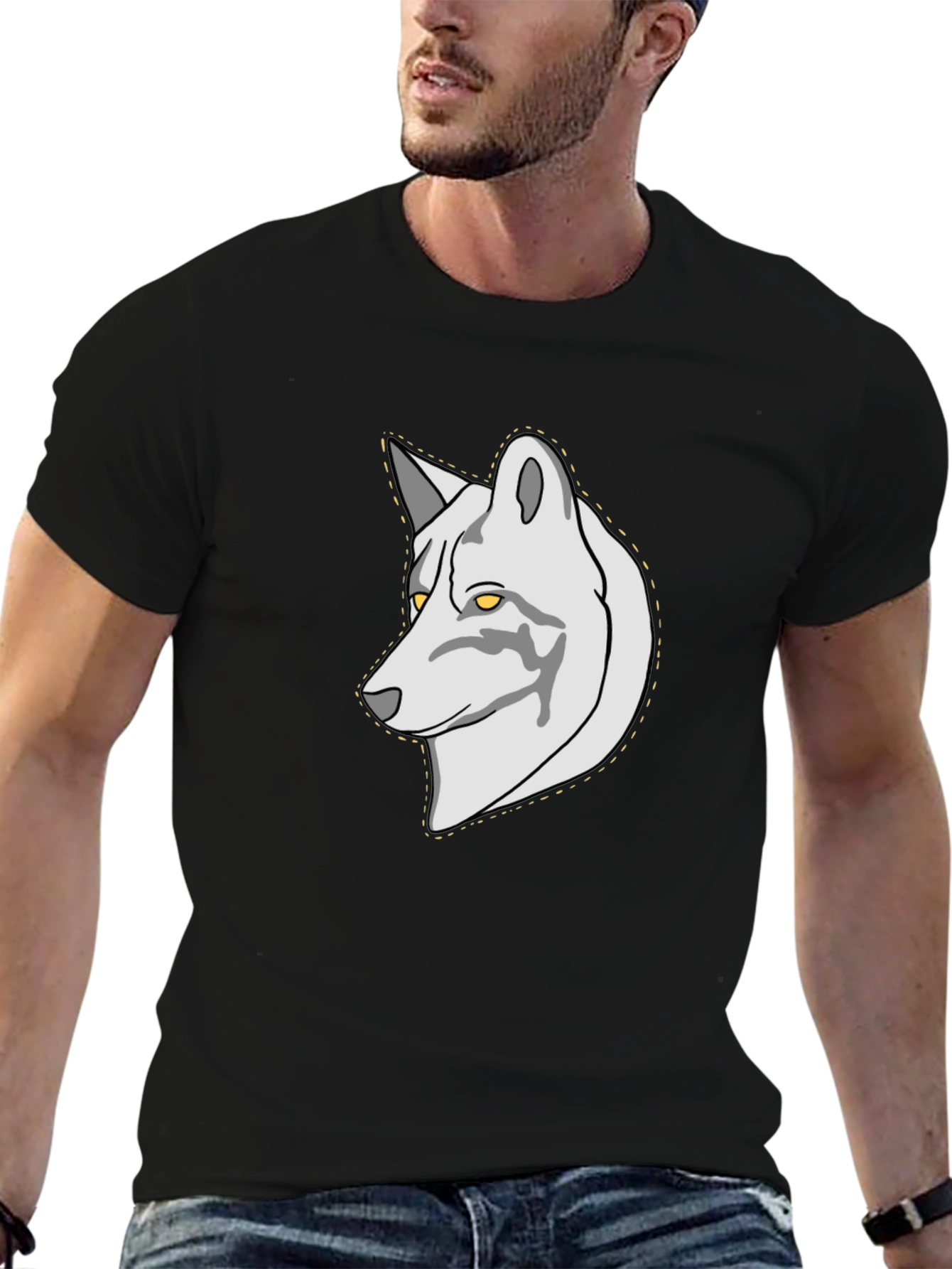 Black Wolf Graphic Print Men's Black T-Shirt view 6