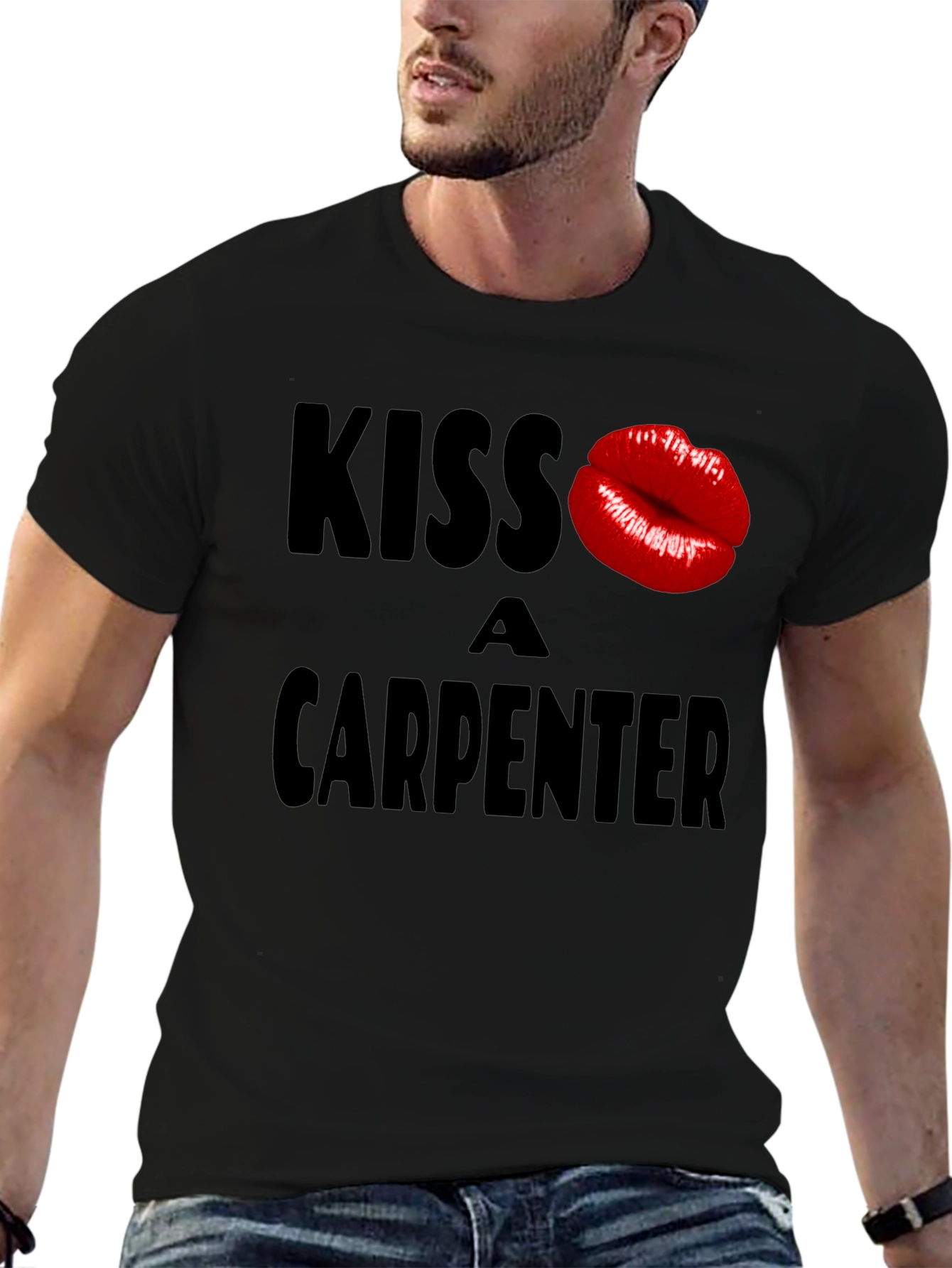 Black Kiss a Carpenter Graphic T-Shirt - Novelty Crew Neck Tee view 6
