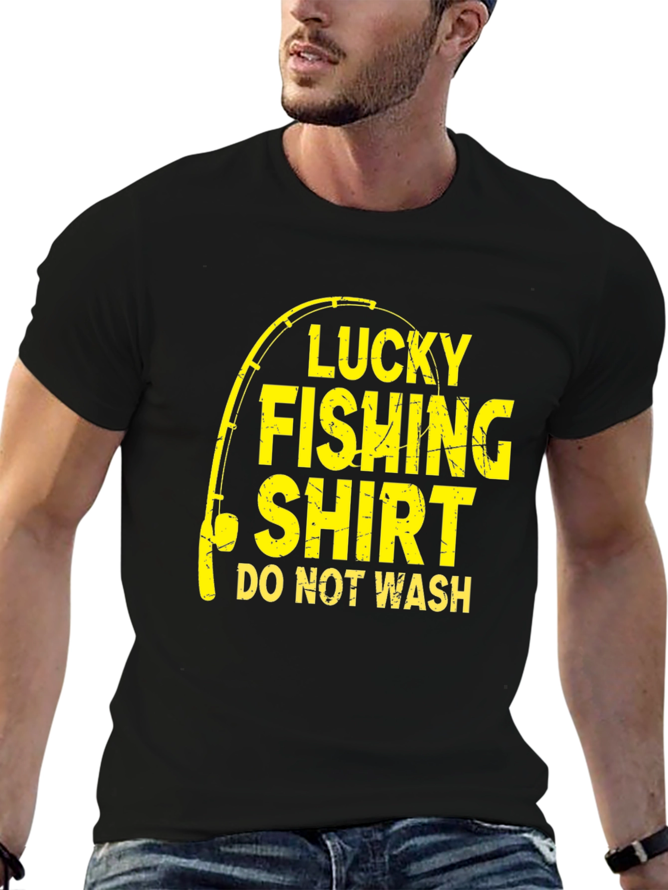 Black Lucky Fishing Shirt - Novelty Graphic Tee view 6