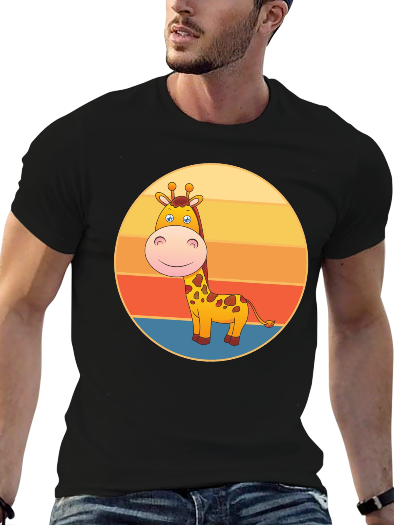 Black Giraffe Sunset Graphic Tee - Fun Animal T-Shirt view 6