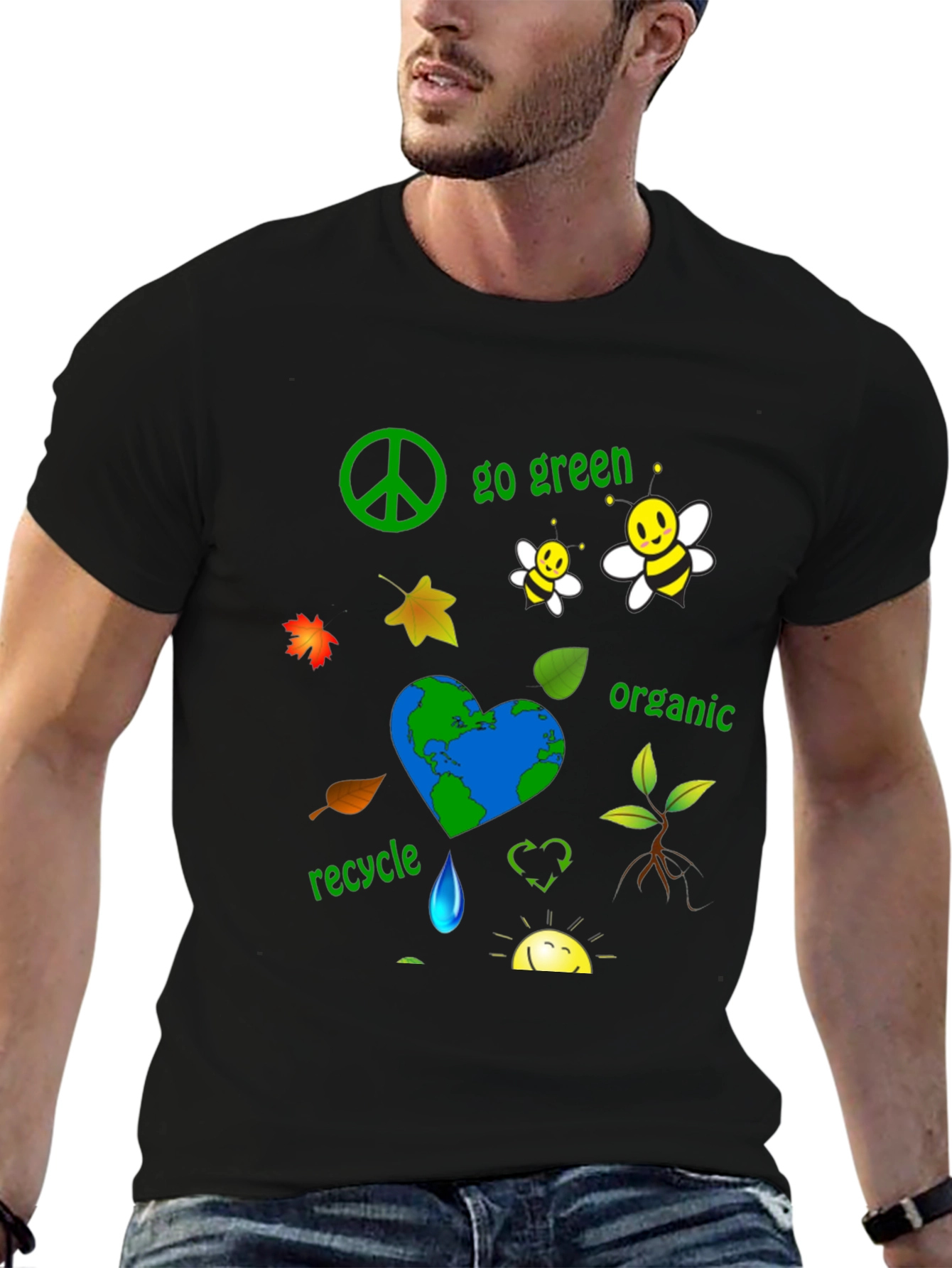 Black Eco-Friendly Go Green Organic Graphic T-Shirt view 6