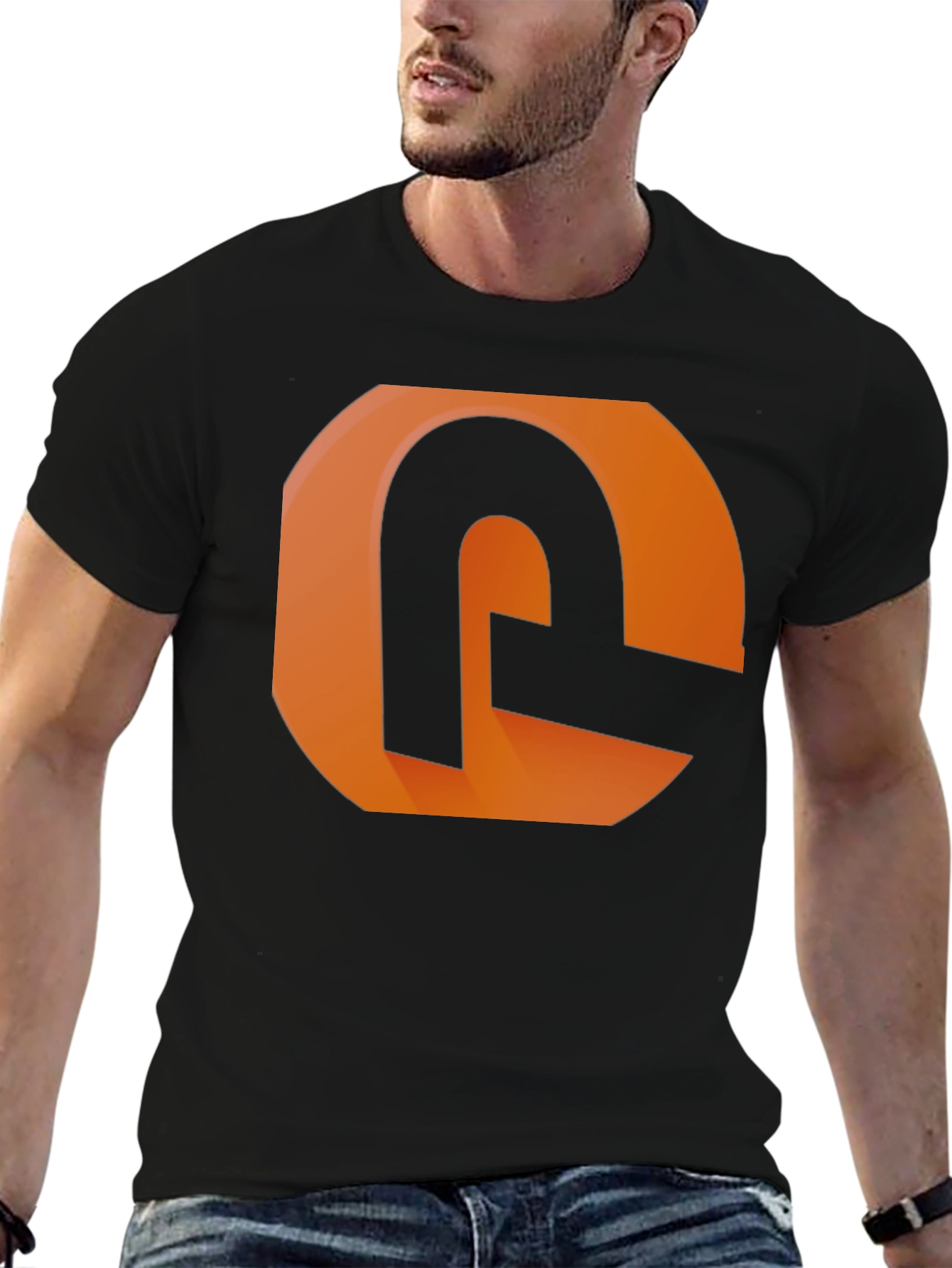 Black Modern Graphic Tee - Orange and Black Design view 6