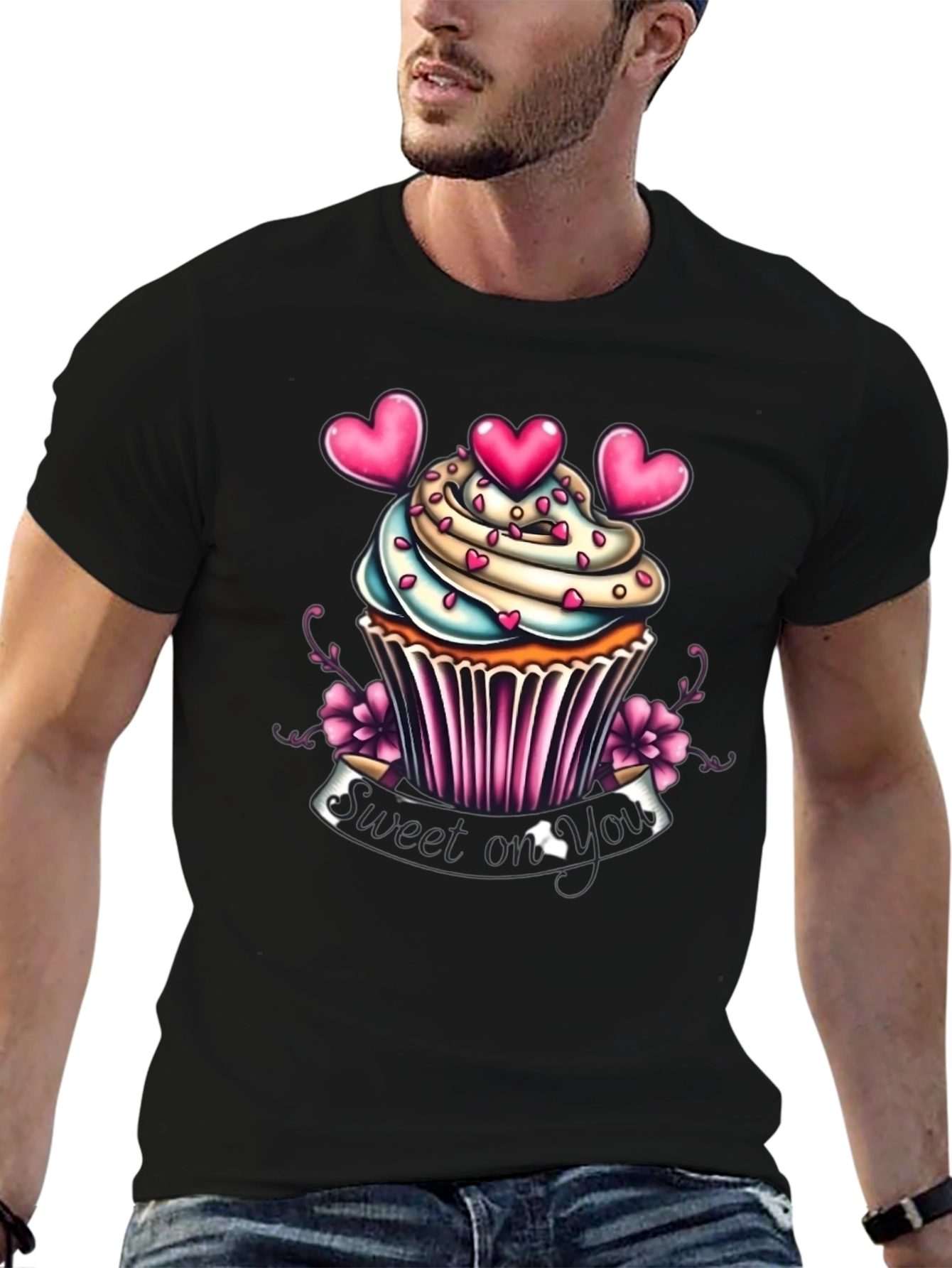 Black Sweet On You Cupcake Graphic T-Shirt view 6