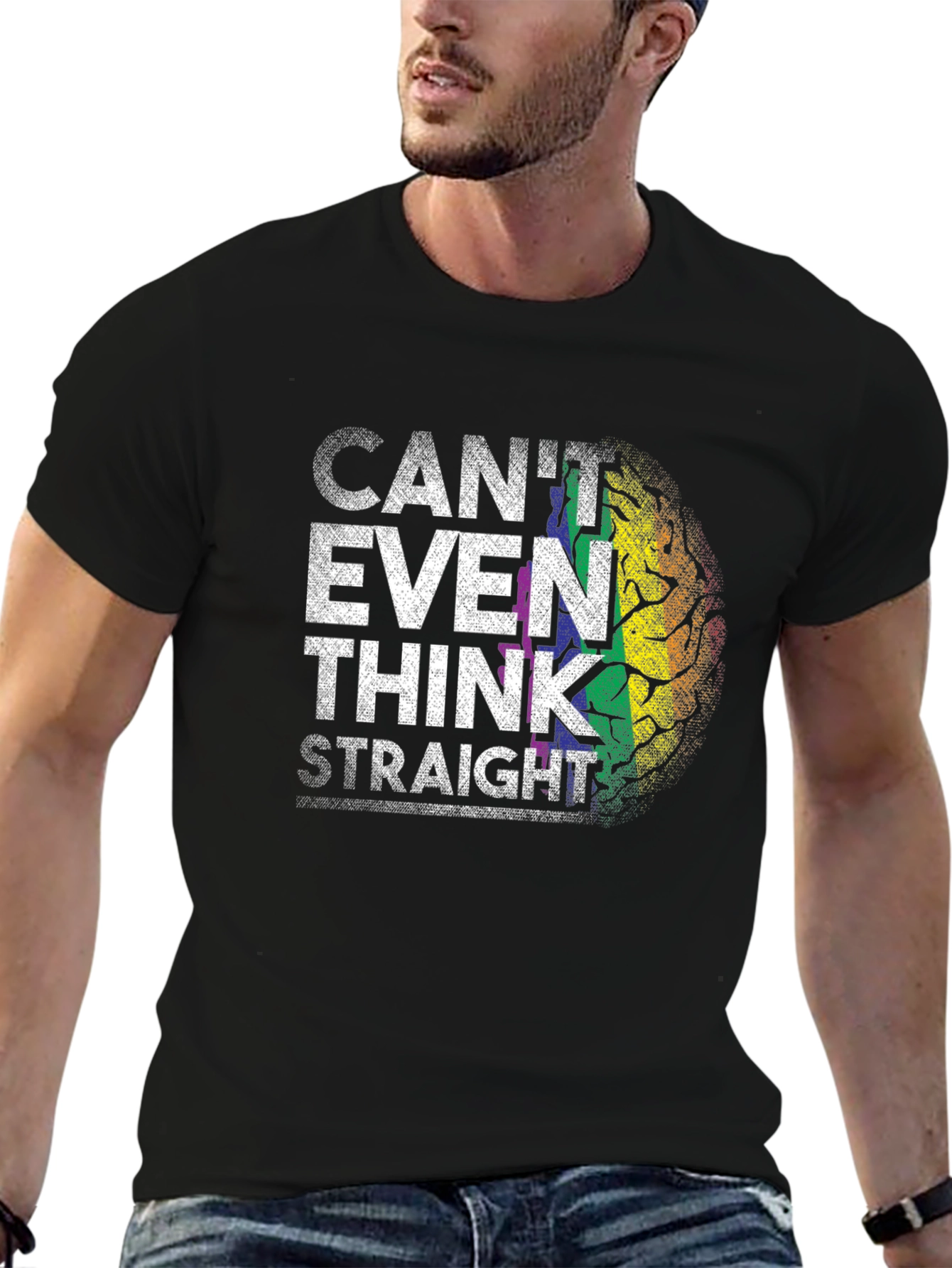 Black Can't Even Think Straight Rainbow Brain T-Shirt view 6