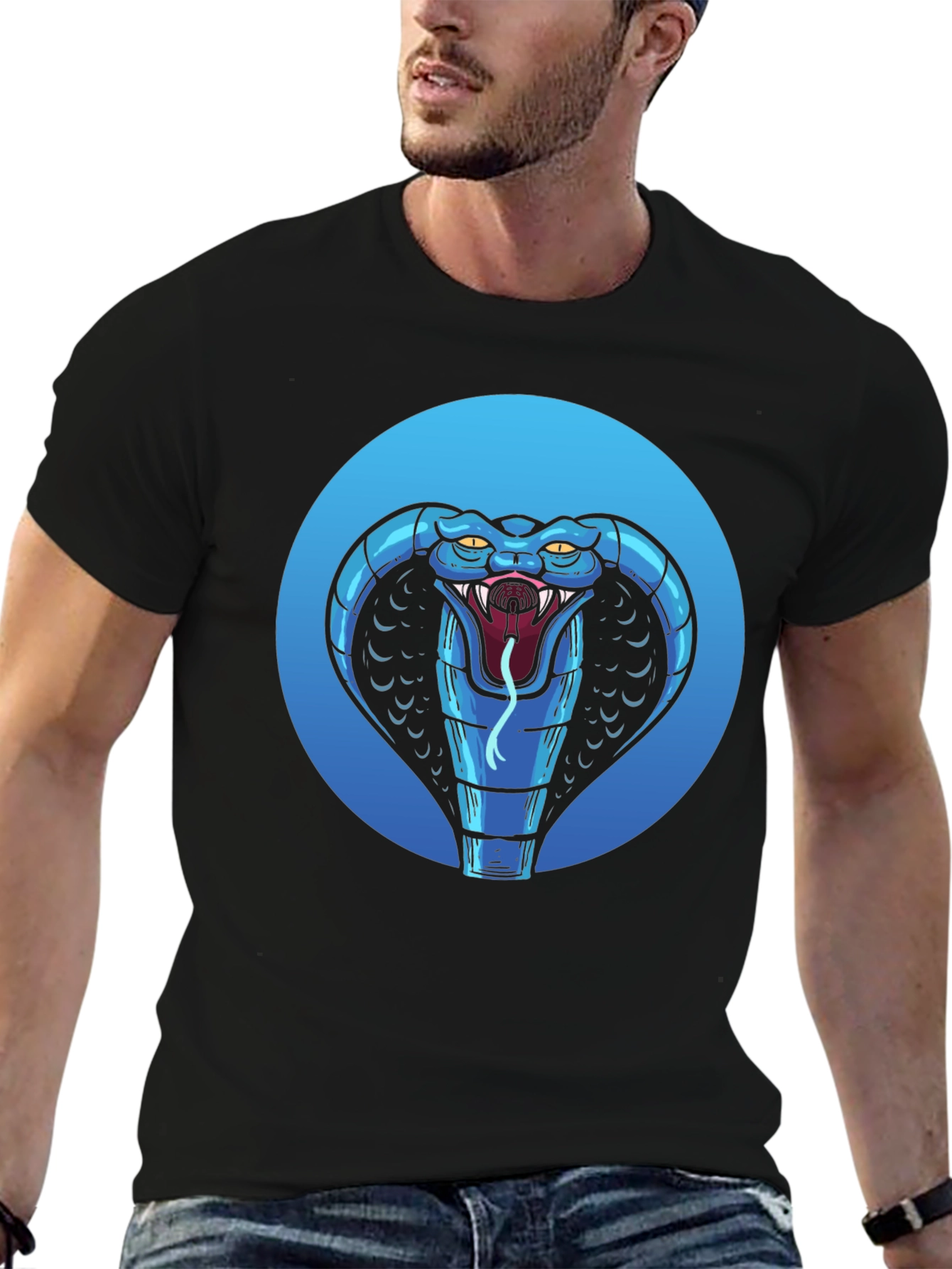 Black Blue Cobra Graphic Black T-Shirt view 6