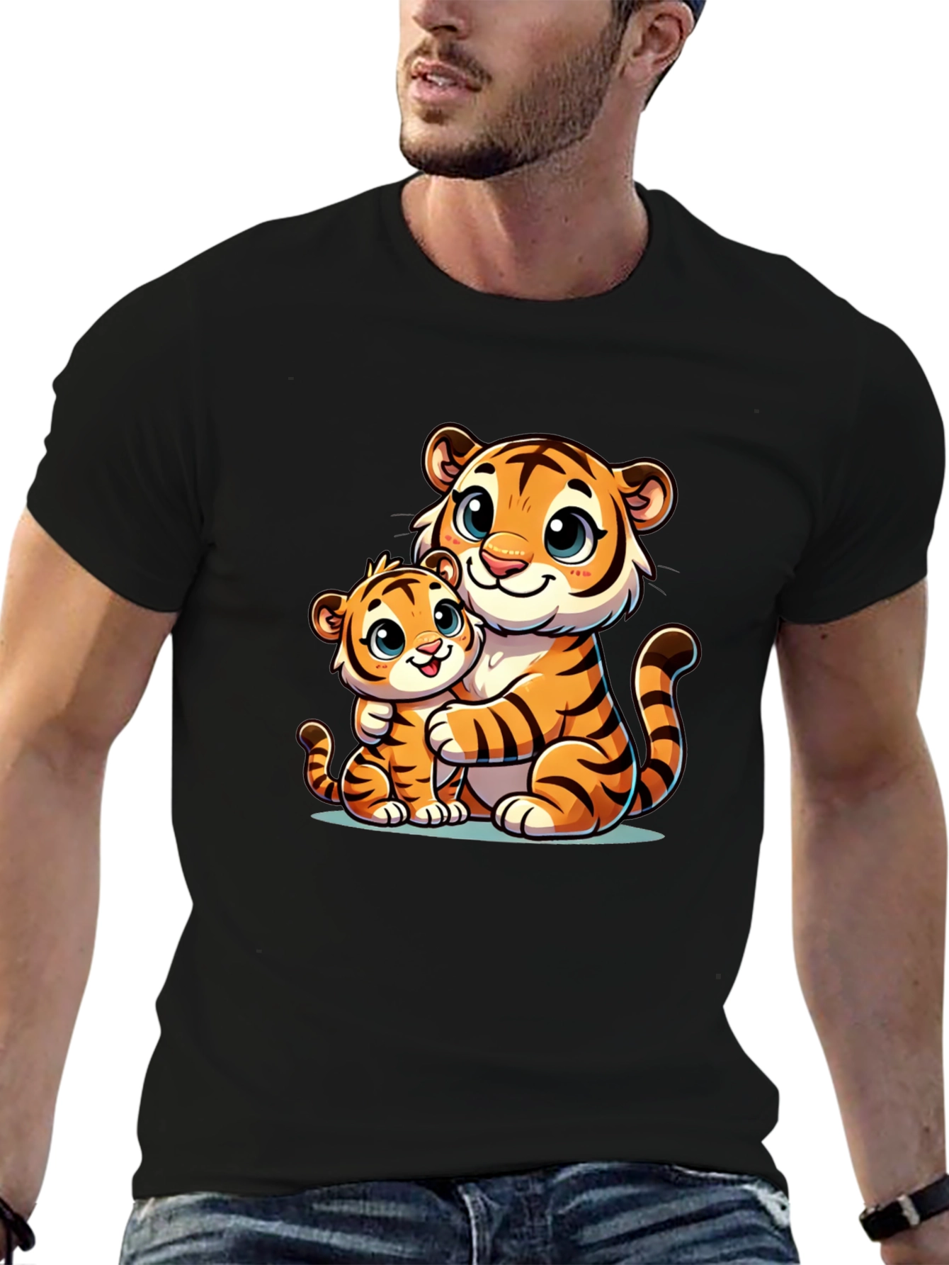 Black Cute Tiger Family Black T-Shirt view 6
