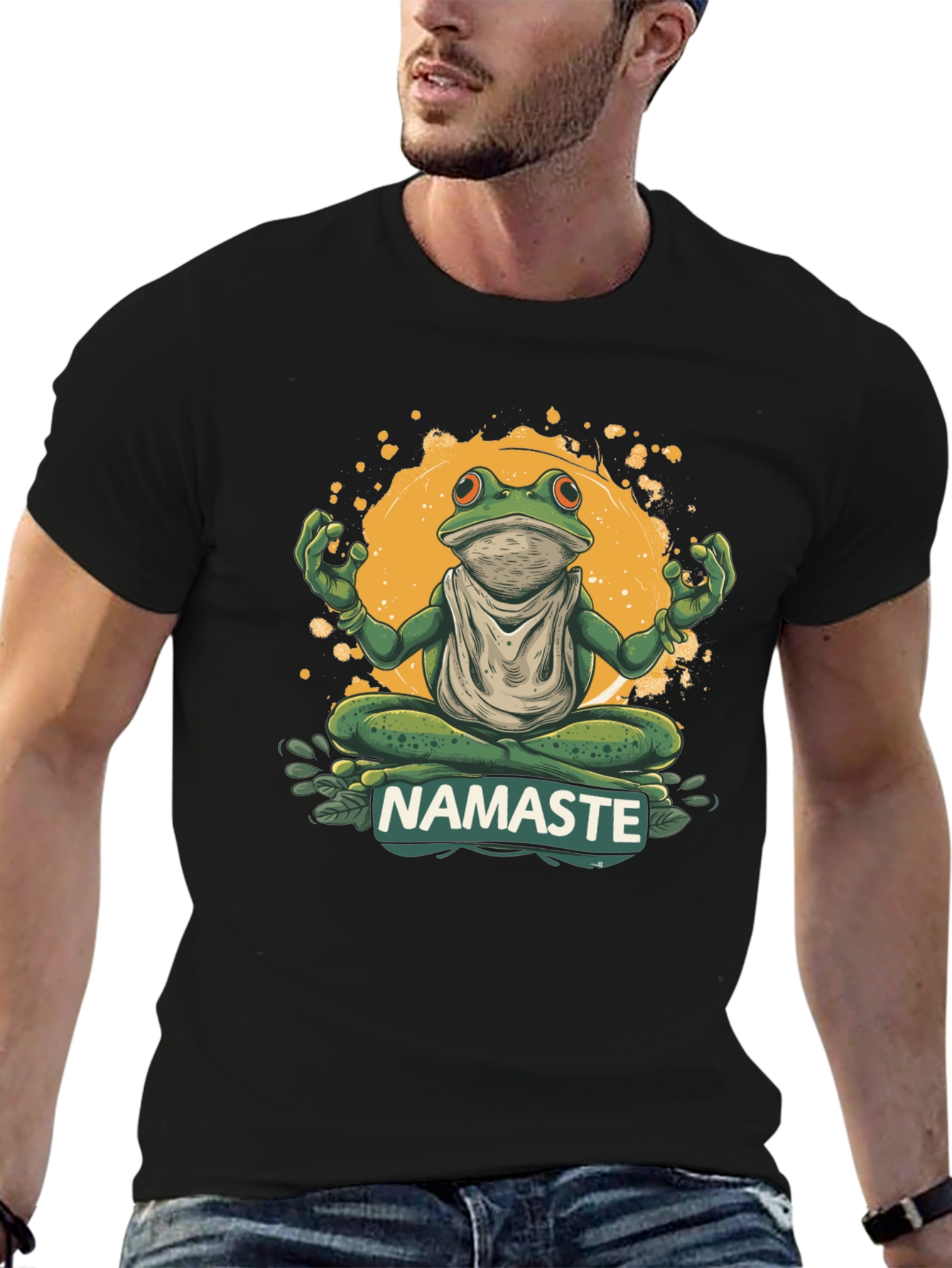 Black Namaste Frog Graphic Tee - Zen Meditation Humor view 6