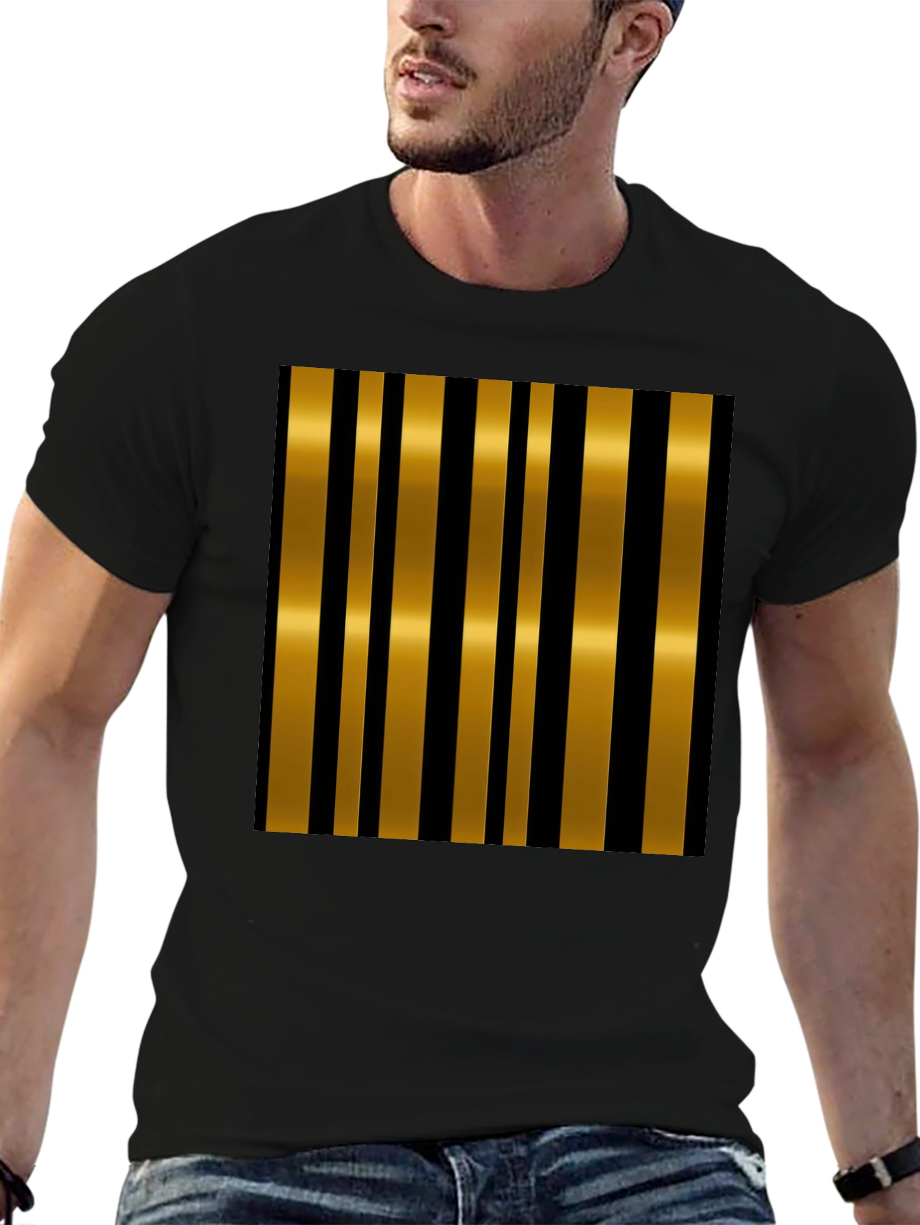 Black Striped Gold & Black Stylish T-Shirt view 6