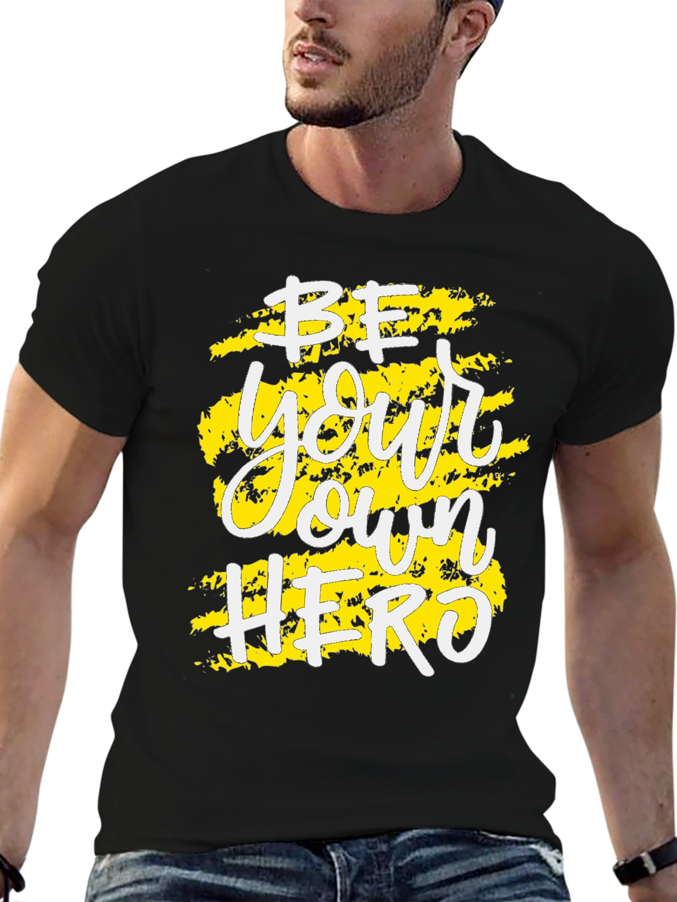 Black Be Your Own Hero Black Graphic Tee - Inspirational Men's T-Shirt view 6