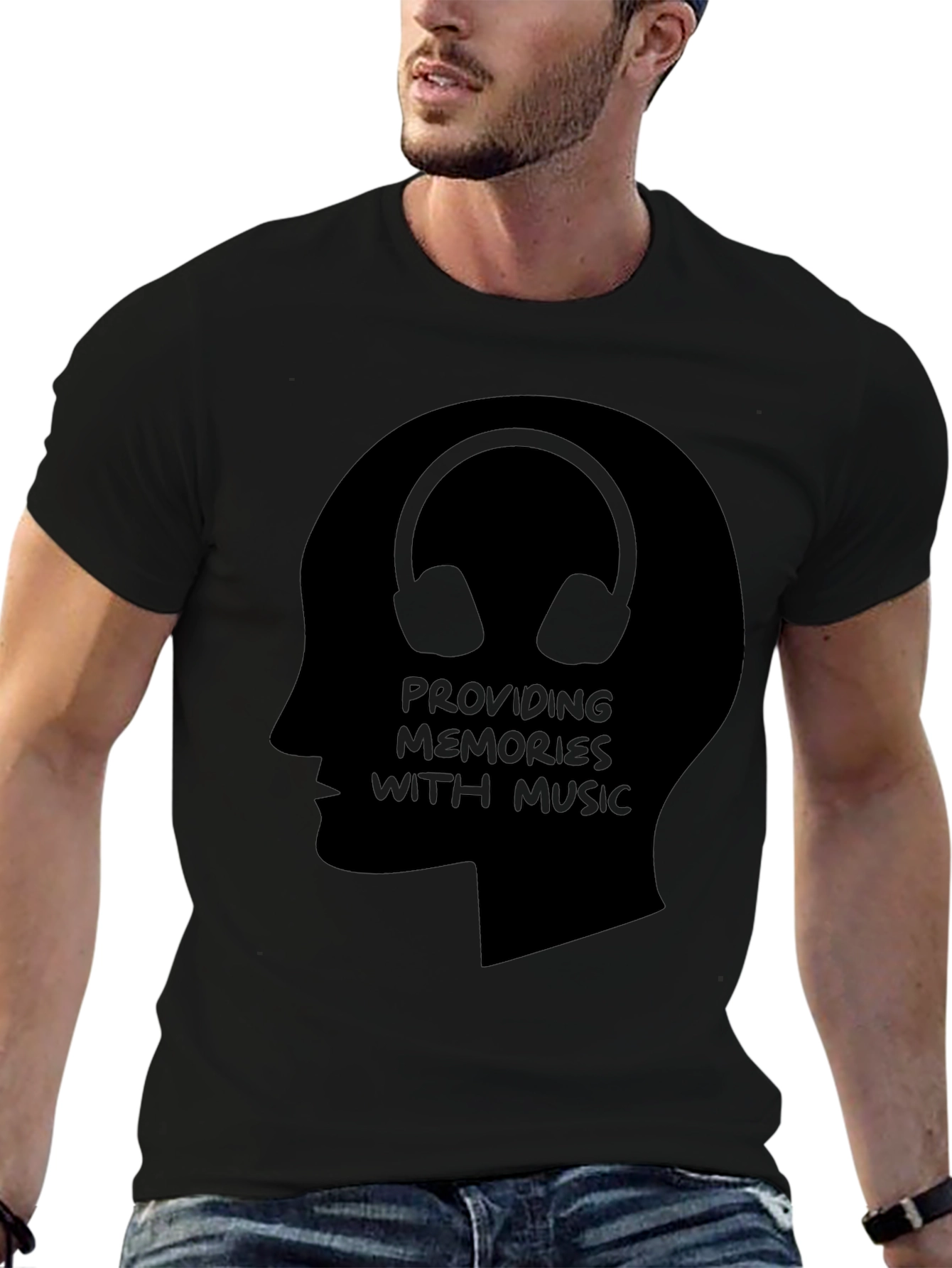 Black Music Memory T-Shirt - Unique Headphone Design view 6