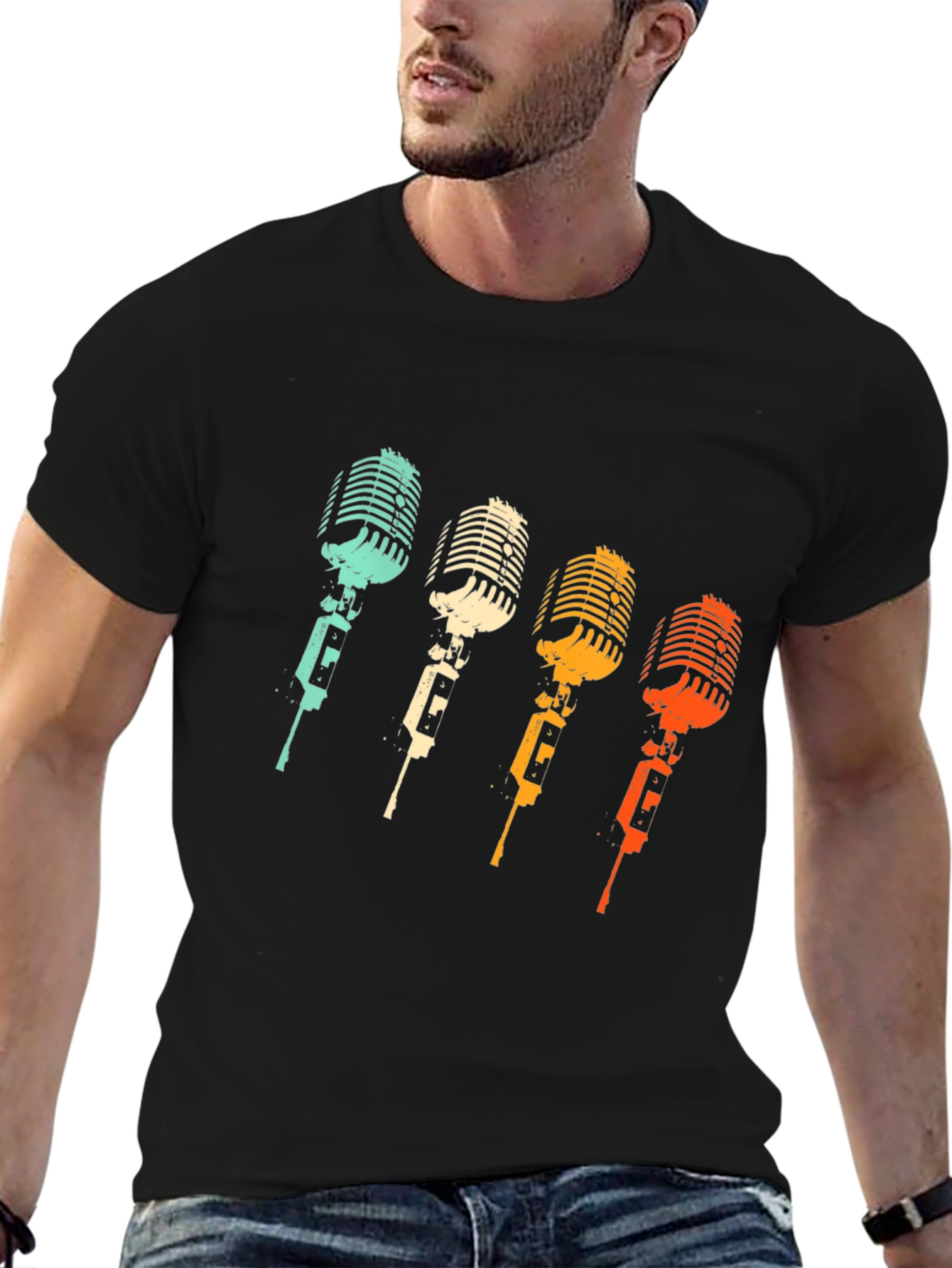 Black Retro Microphone T-Shirt - Vintage Music Lover Tee view 6