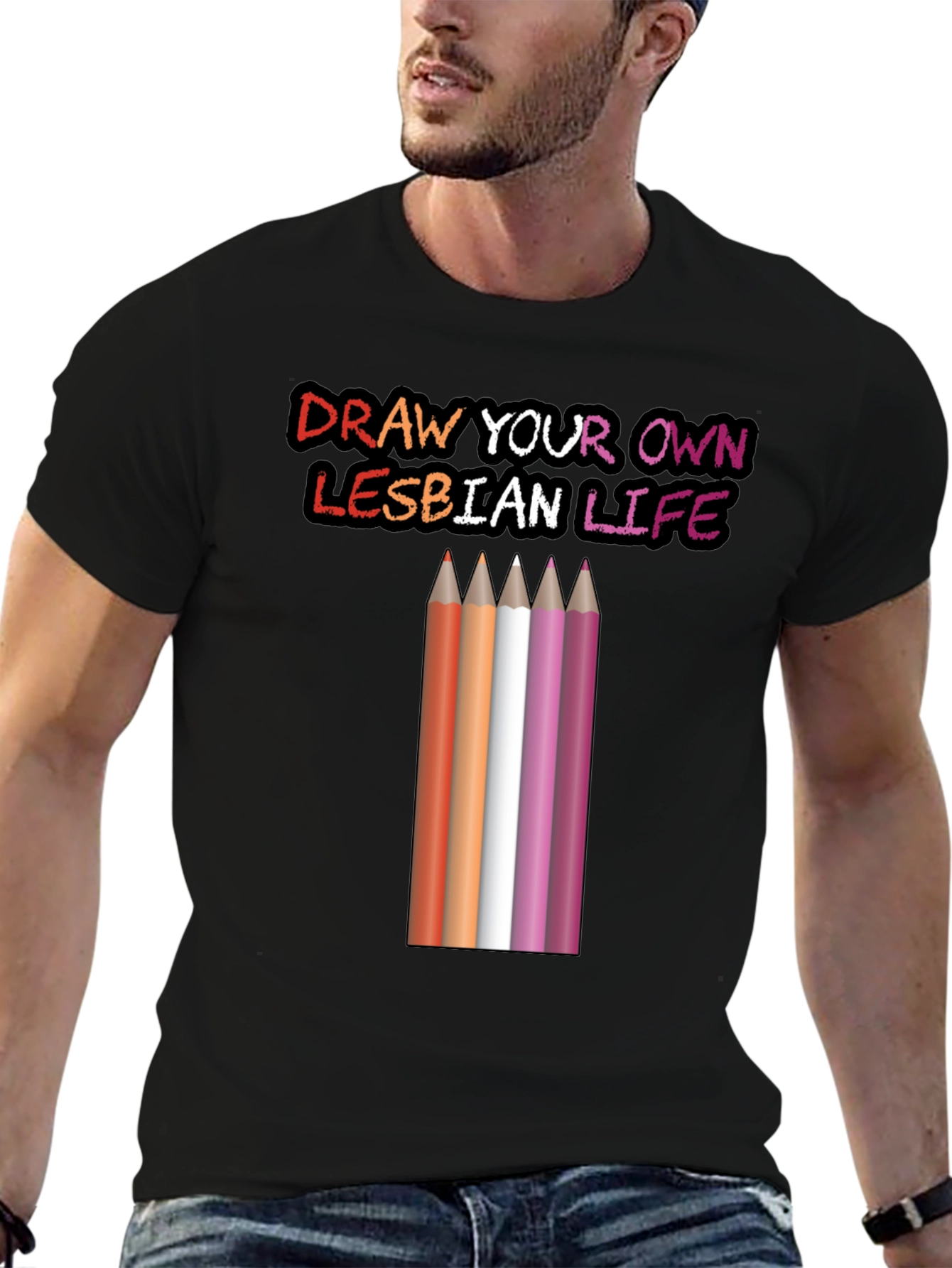 Black Draw Your Own Lesbian Life T-Shirt view 6