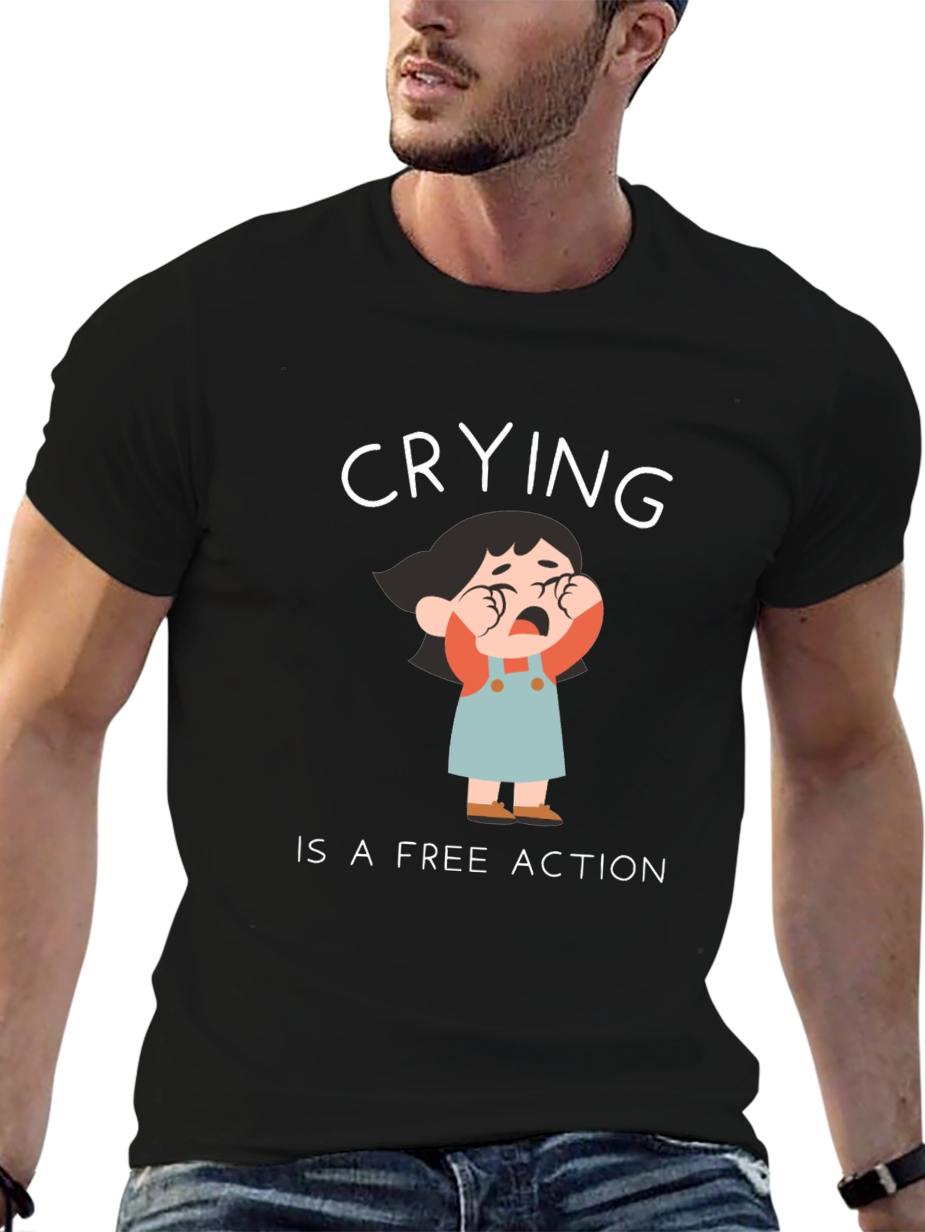 Black Crying is a Free Action Black T-Shirt view 6