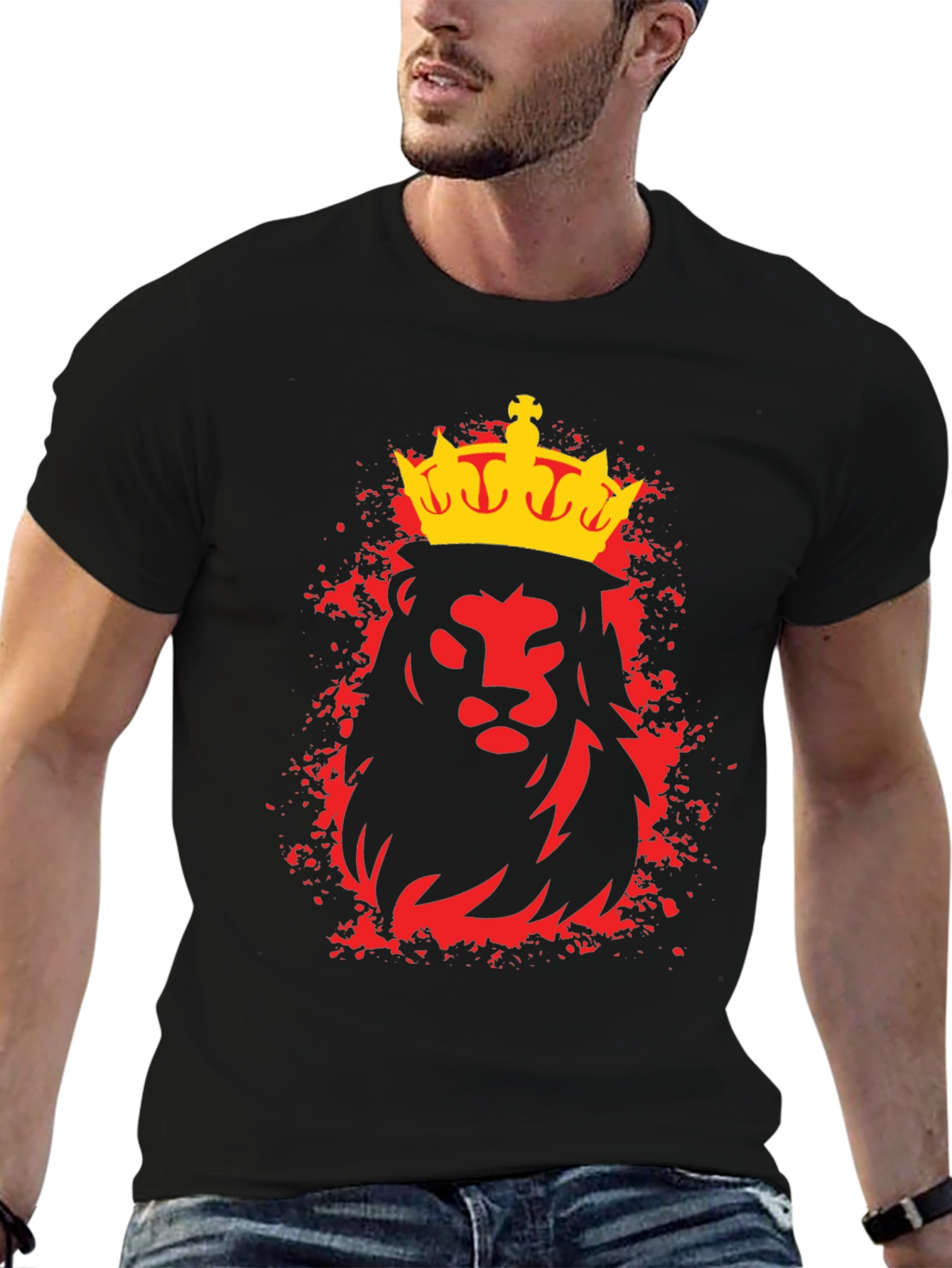 Black King Lion Graphic Tee - Black Crew Neck T-Shirt view 6