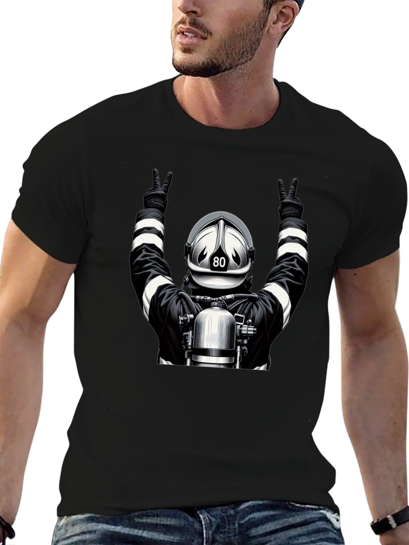 Black Firefighter "80" Graphic T-Shirt view 6