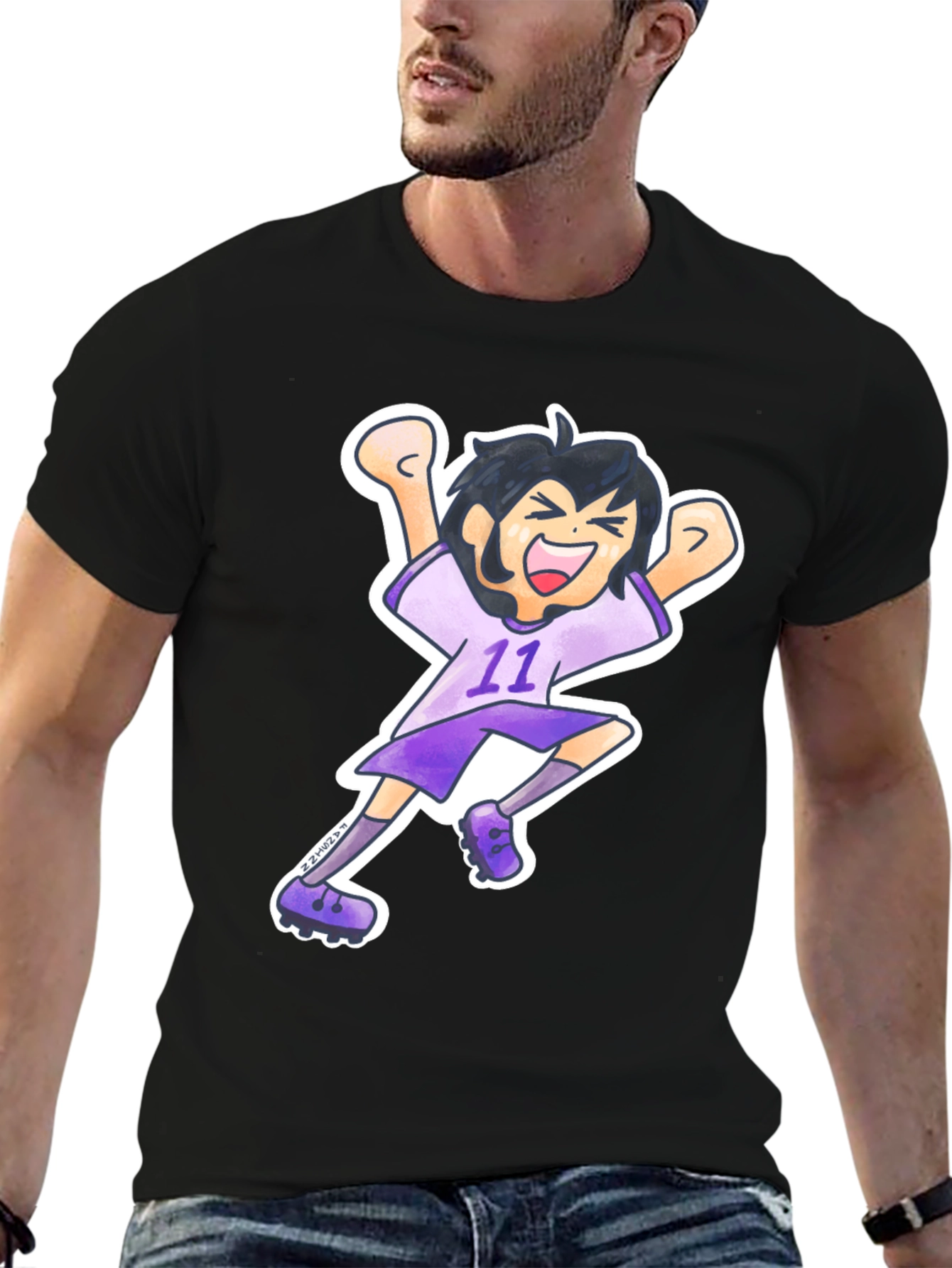 Black Cartoon Soccer Player Graphic Tee view 6