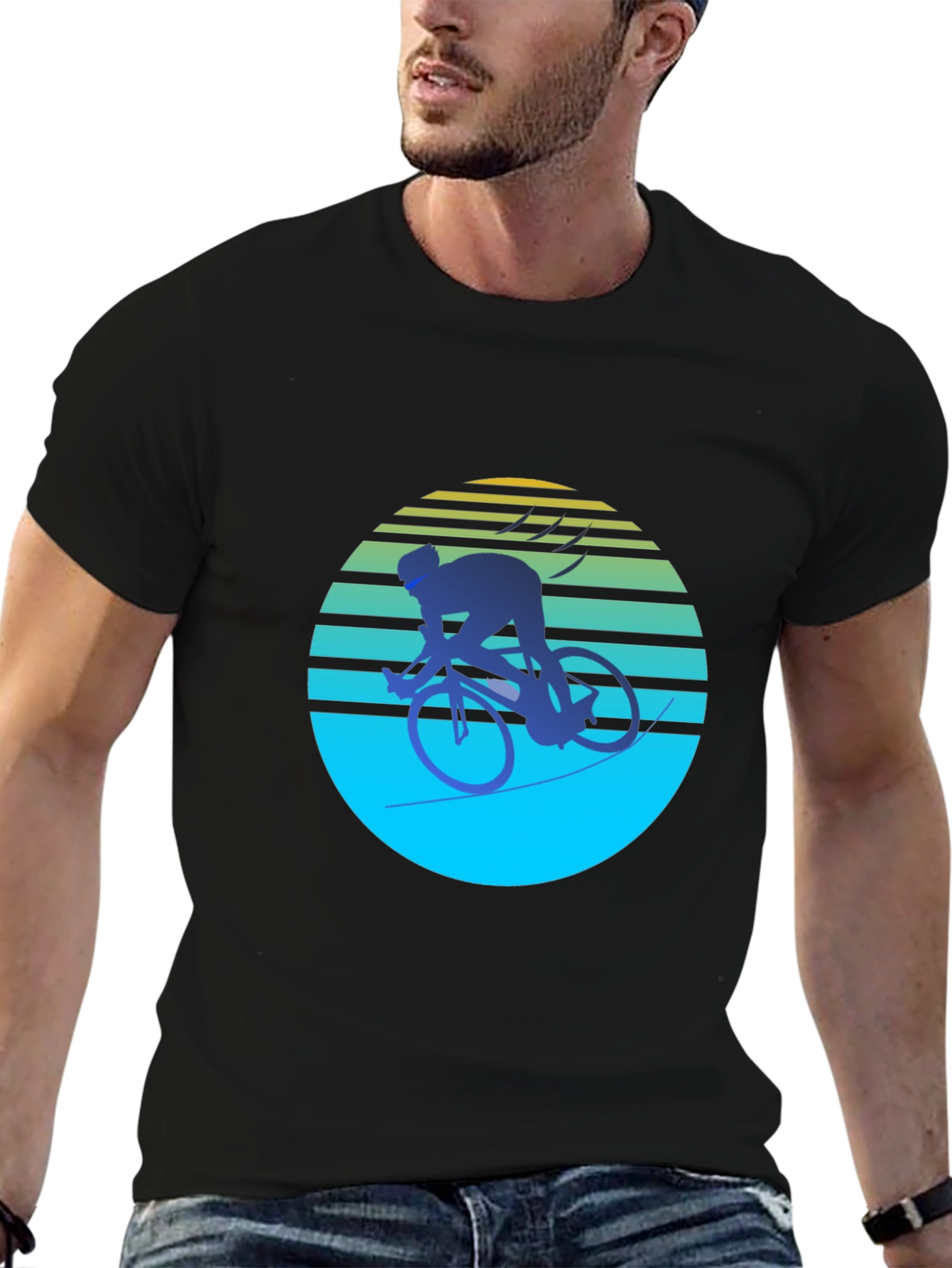 Black Retro Cyclist Graphic Tee - Black Cotton Blend view 6