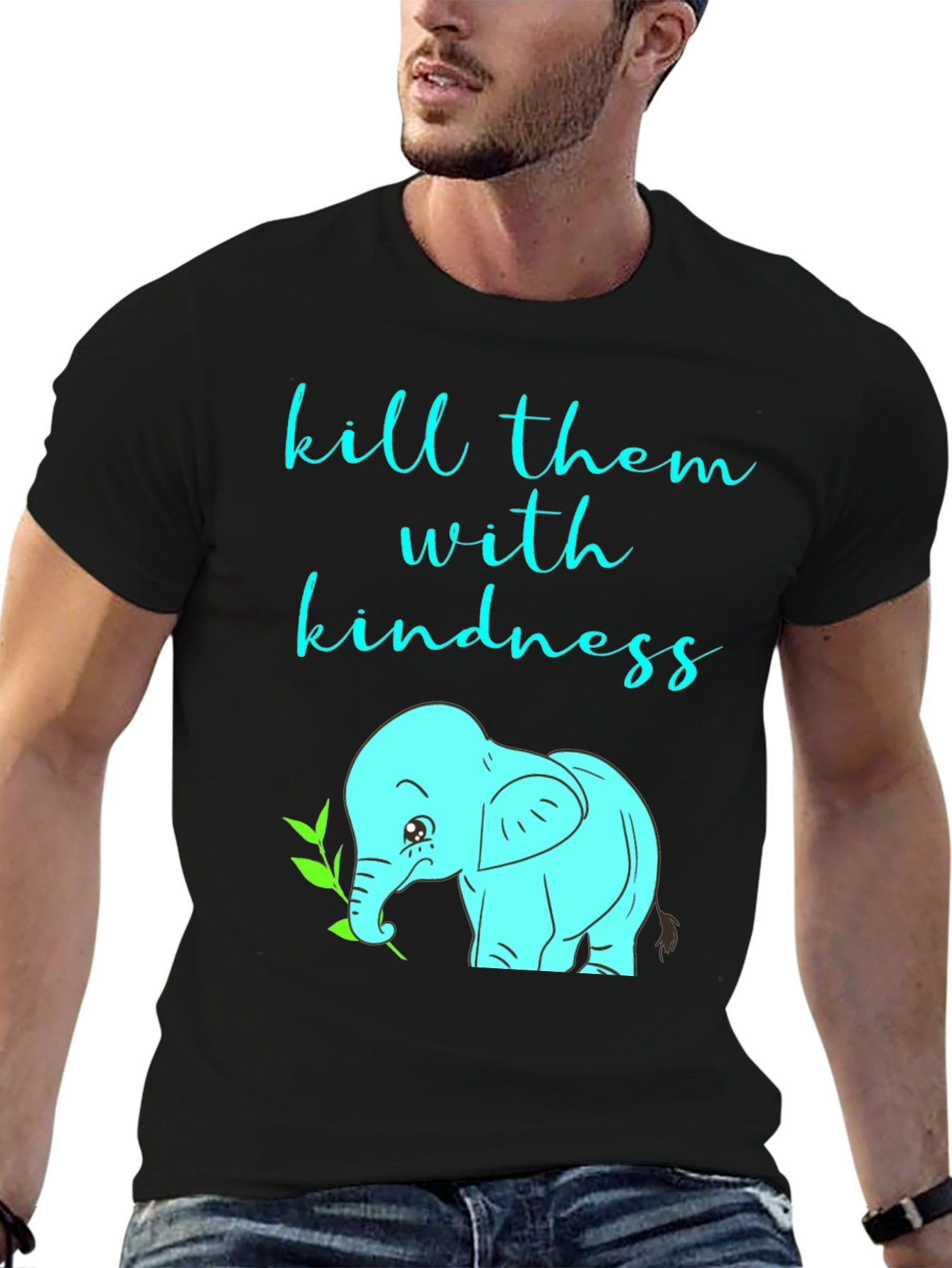 Black Kindness Elephant Graphic Tee - Unisex Soft Cotton T-Shirt view 6