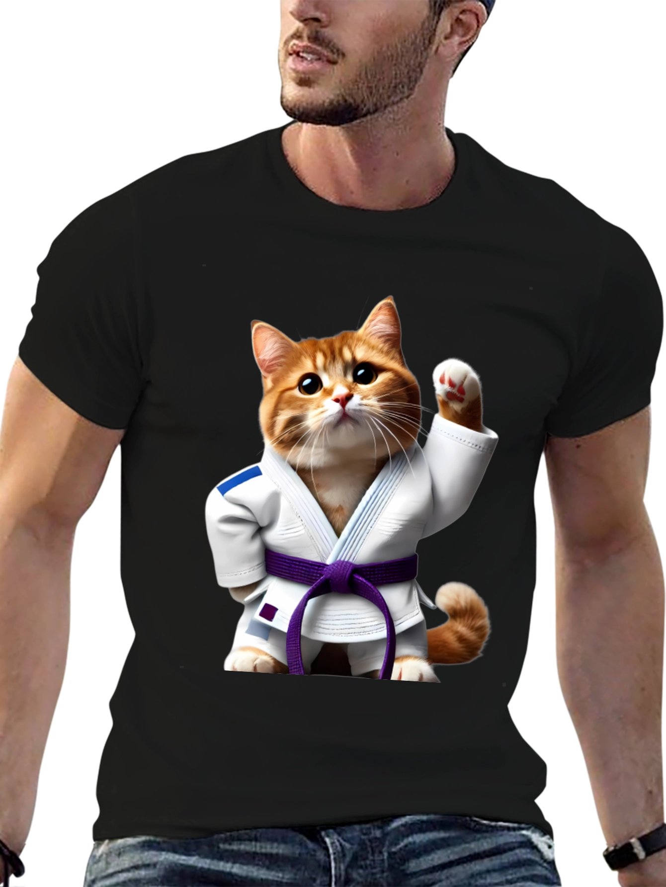 Black Jiu-Jitsu Cat T-Shirt - Martial Arts Kitten Tee view 6