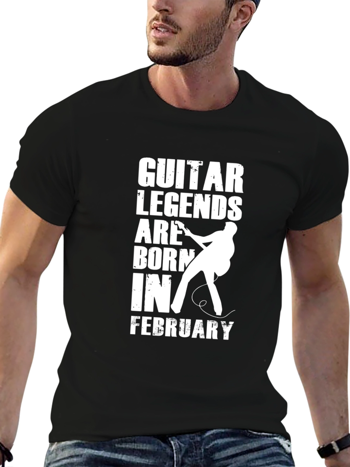 Black Guitar Legends February Birthday Black T-Shirt view 6