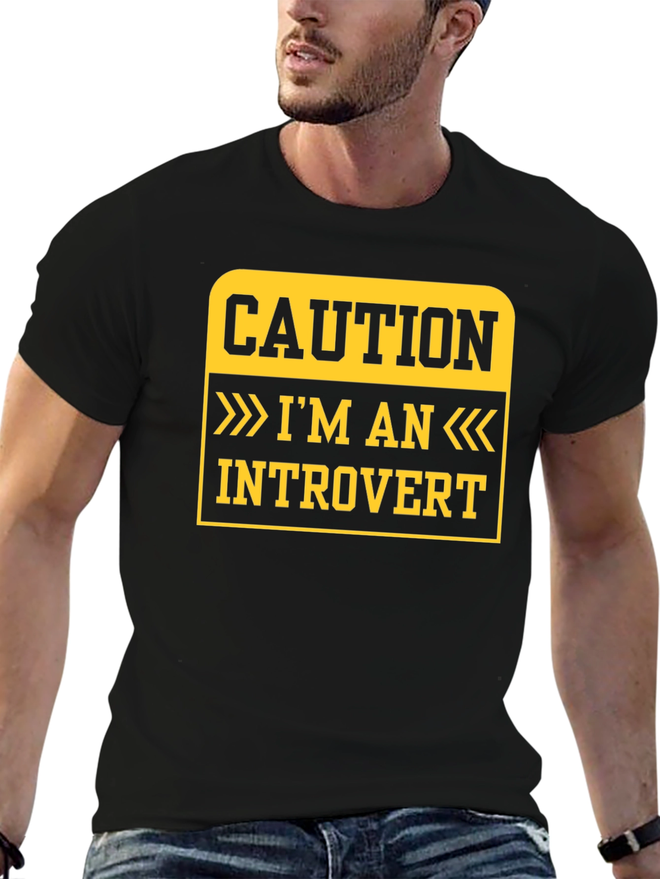 Black Caution Introvert T-Shirt - Funny Statement Tee view 6