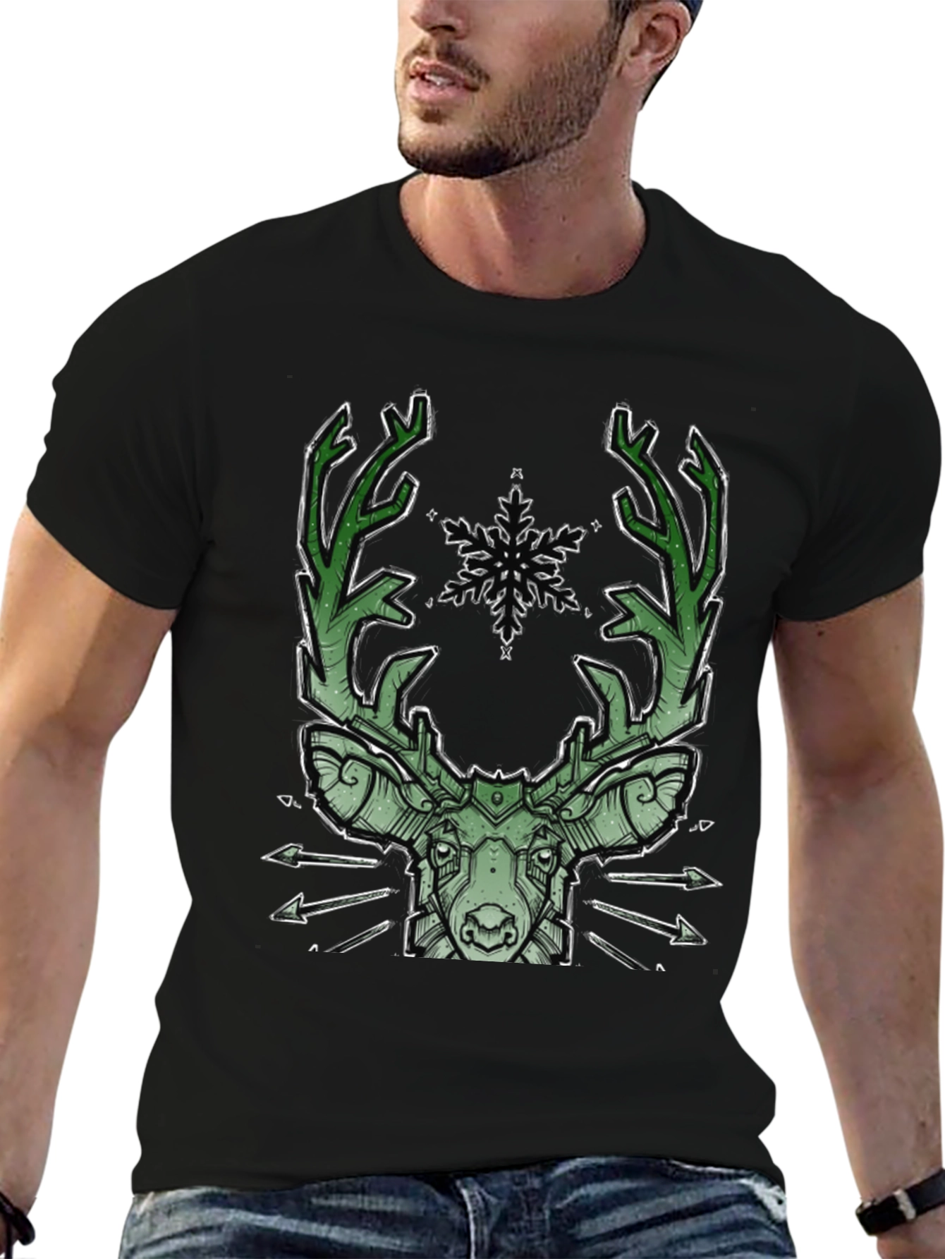Black Geometric Deer Graphic Tee view 6