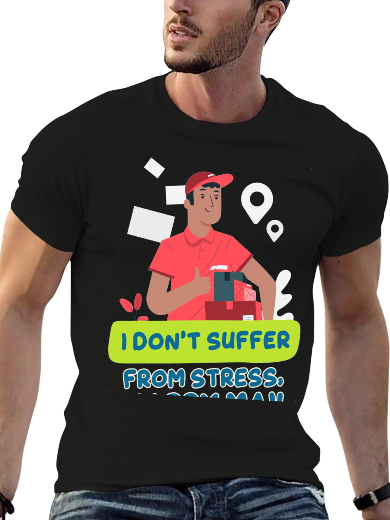 Black Funny Delivery Driver T-Shirt - No Stress Zone view 6