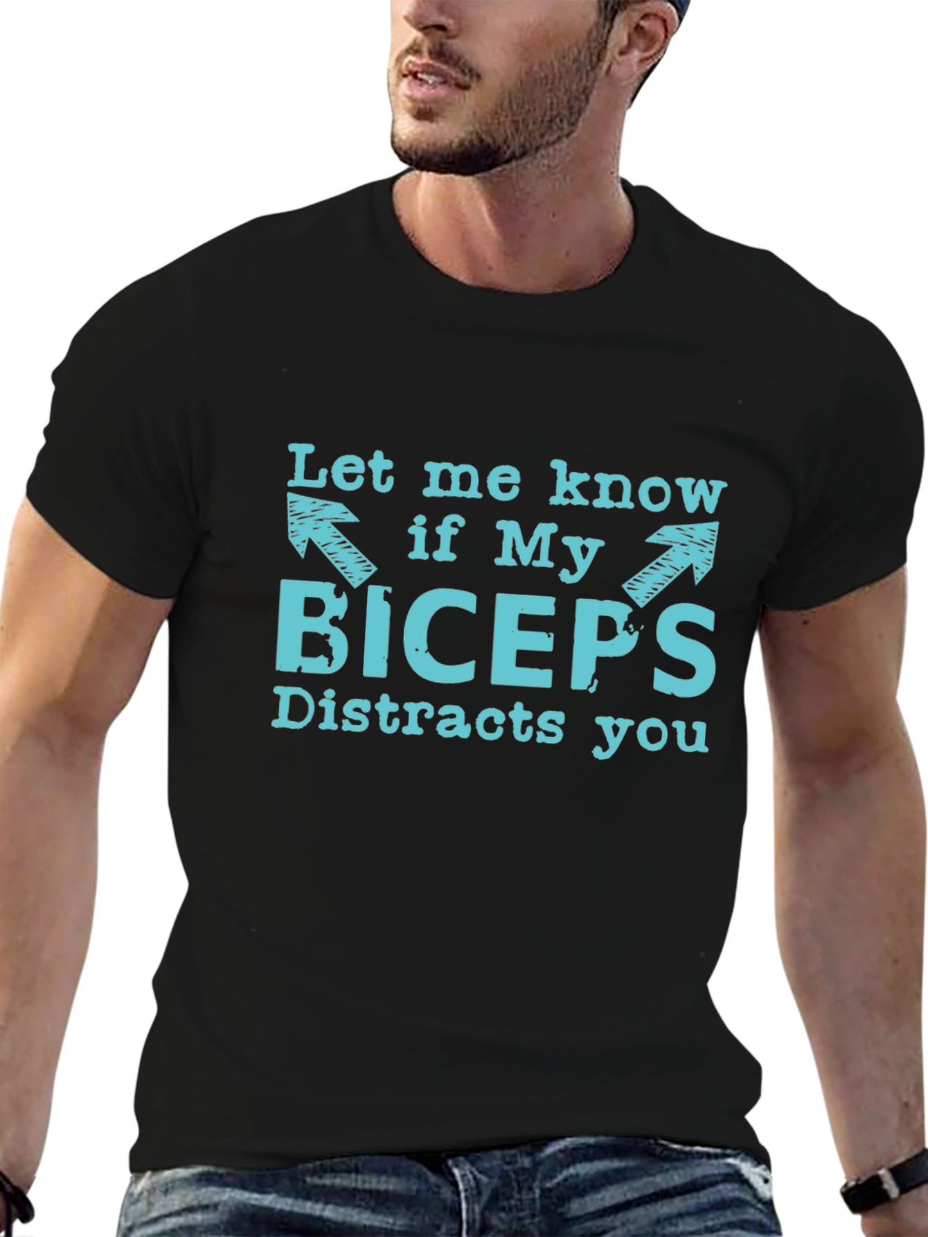 Black Funny Biceps Distraction T-Shirt - Let Me Know view 6